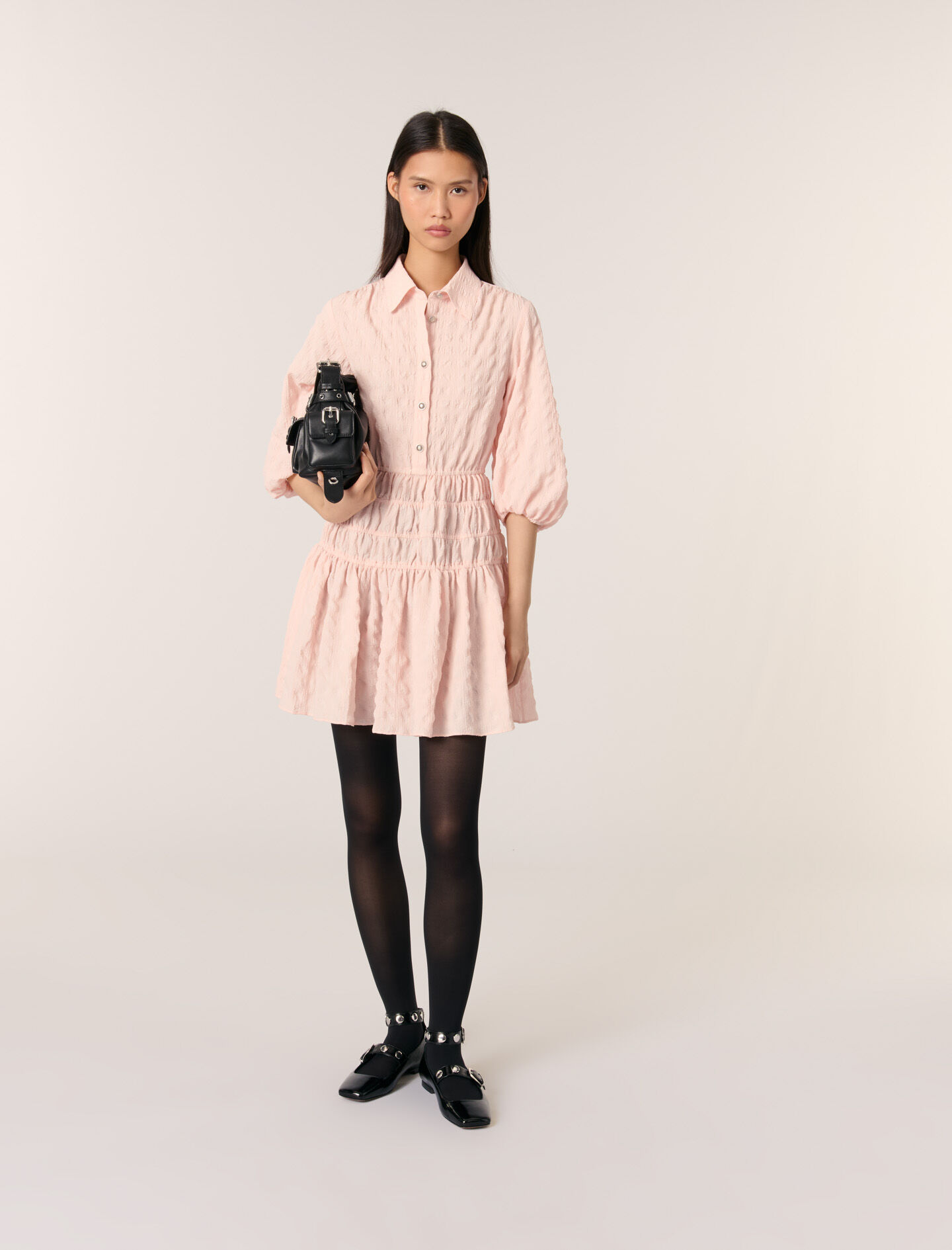 Short satin effect pleated dress Short dresses Maje