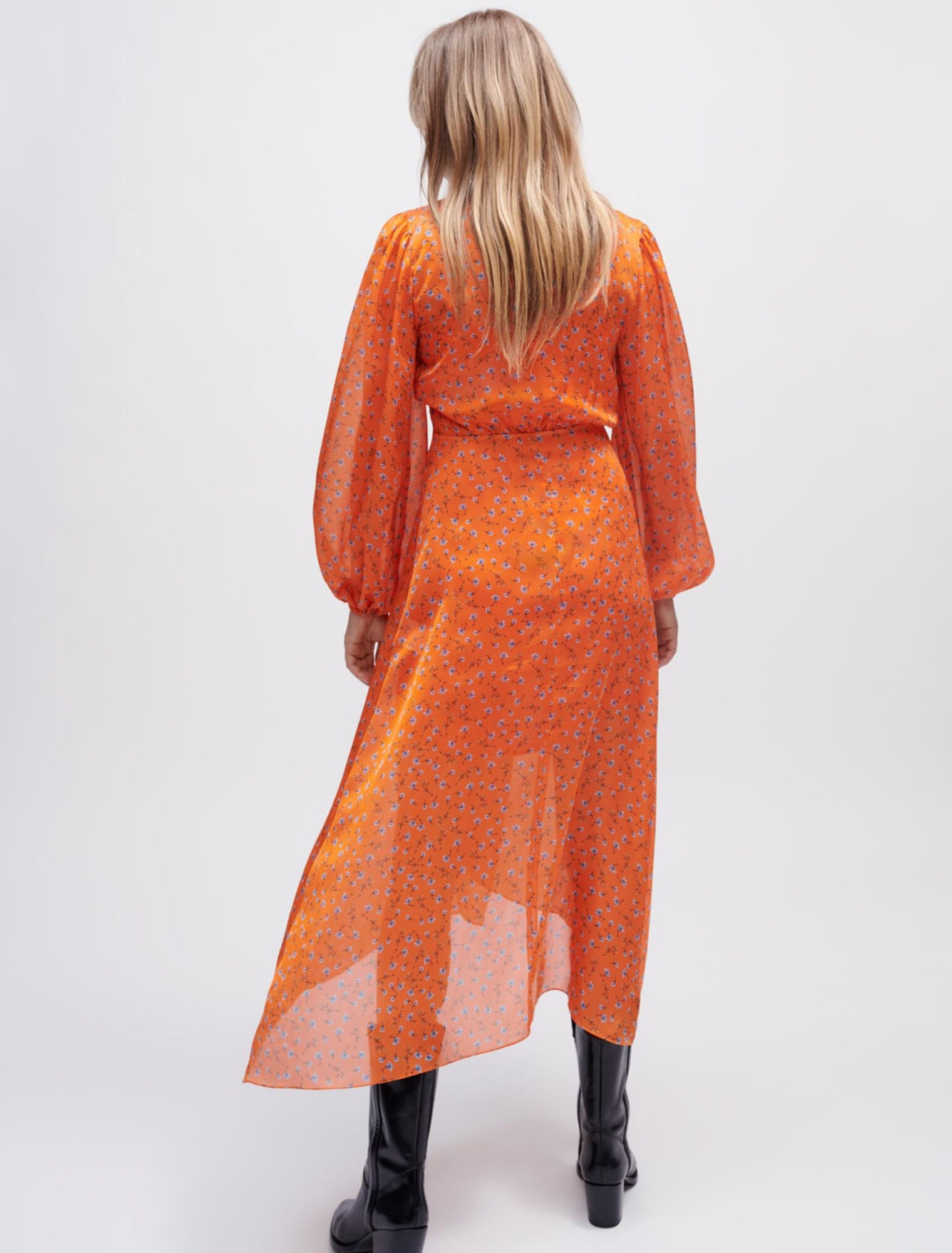 Floral-print satin dress