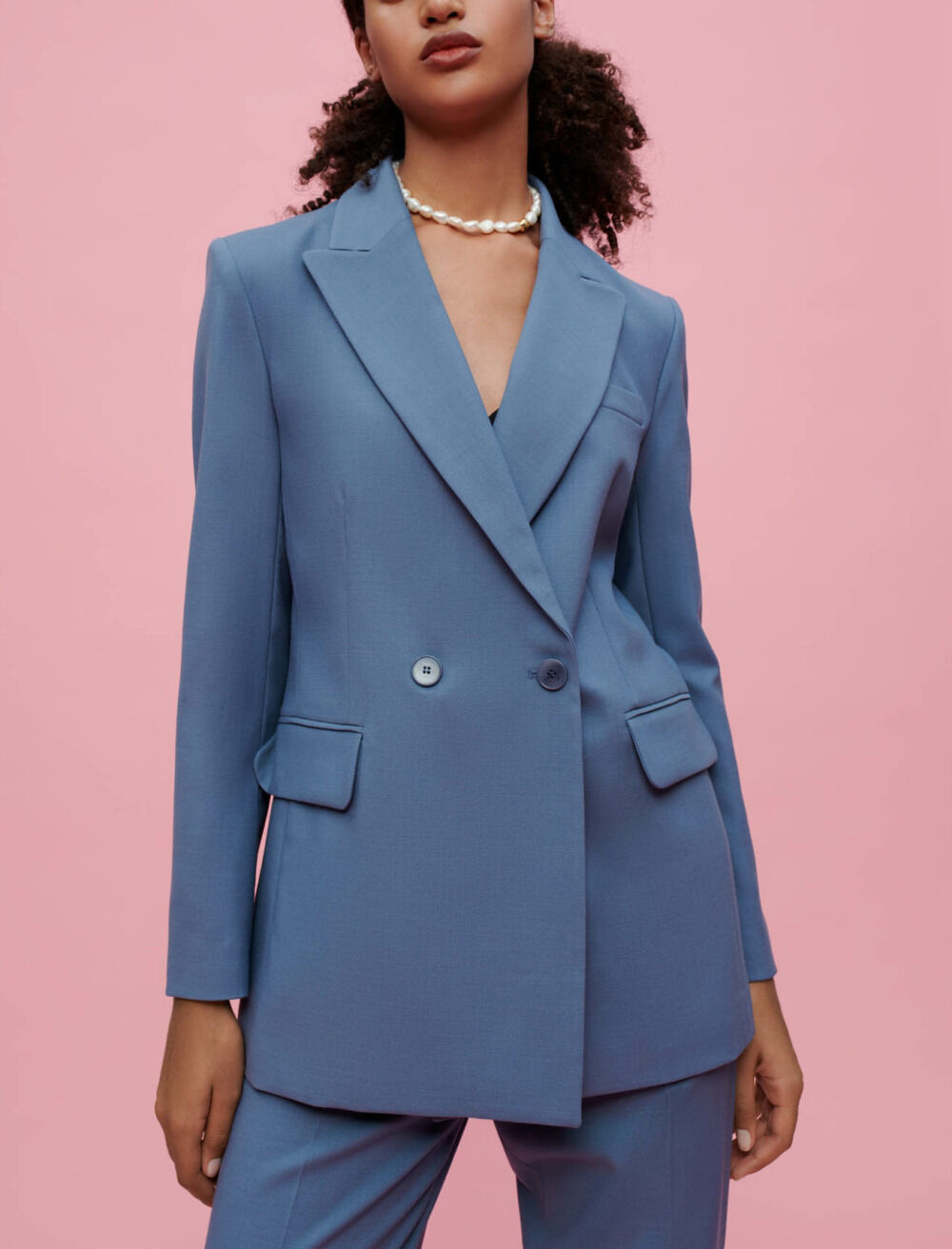 Double-breasted tailored jacket Steel blue for Women | Maje