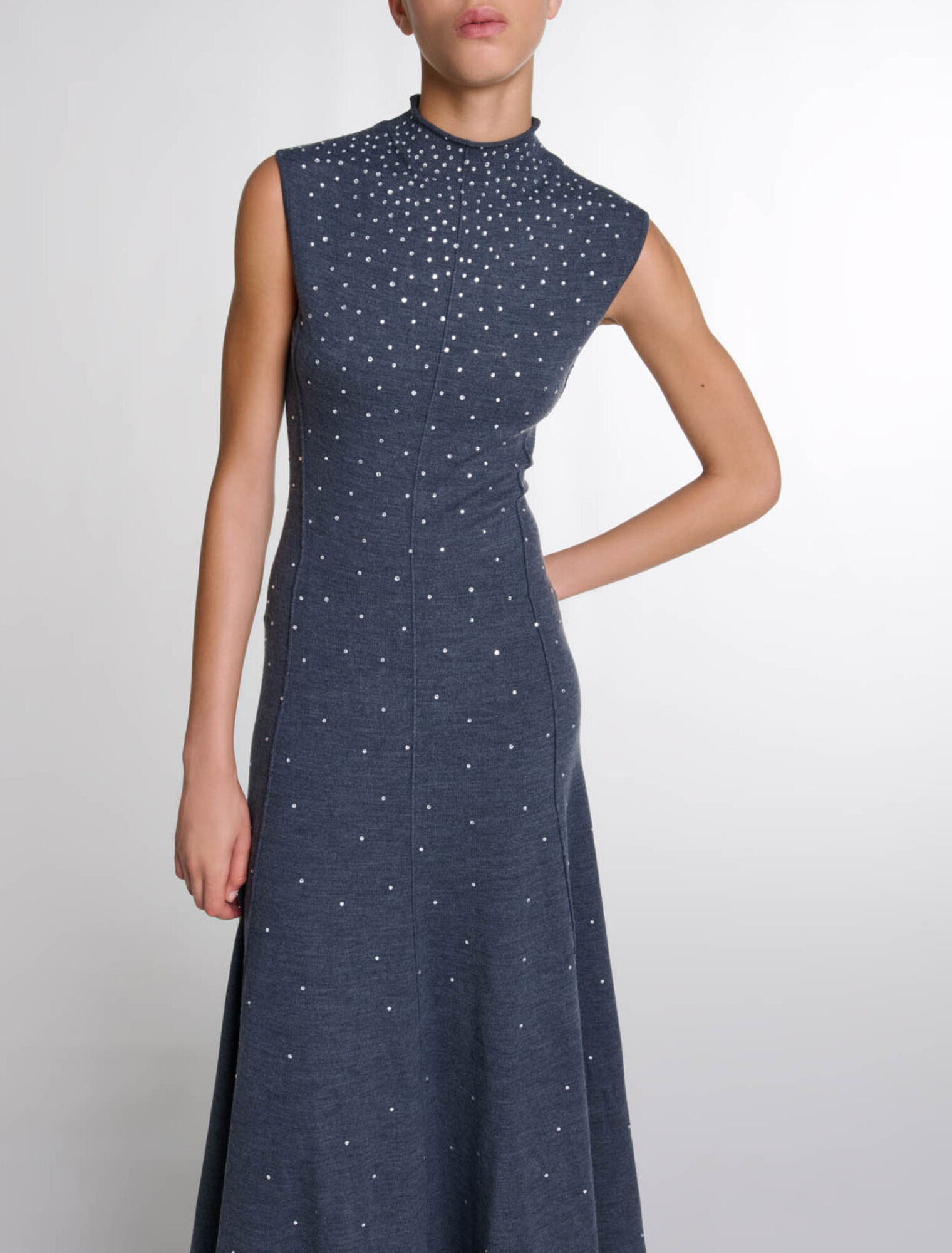 Knit maxi dress with rhinestones