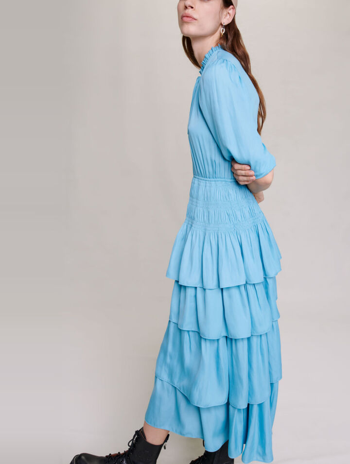 Long satiny dress with ruffles