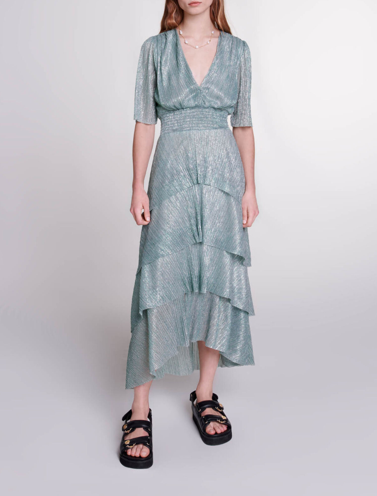 Stretch lurex ruffled dress