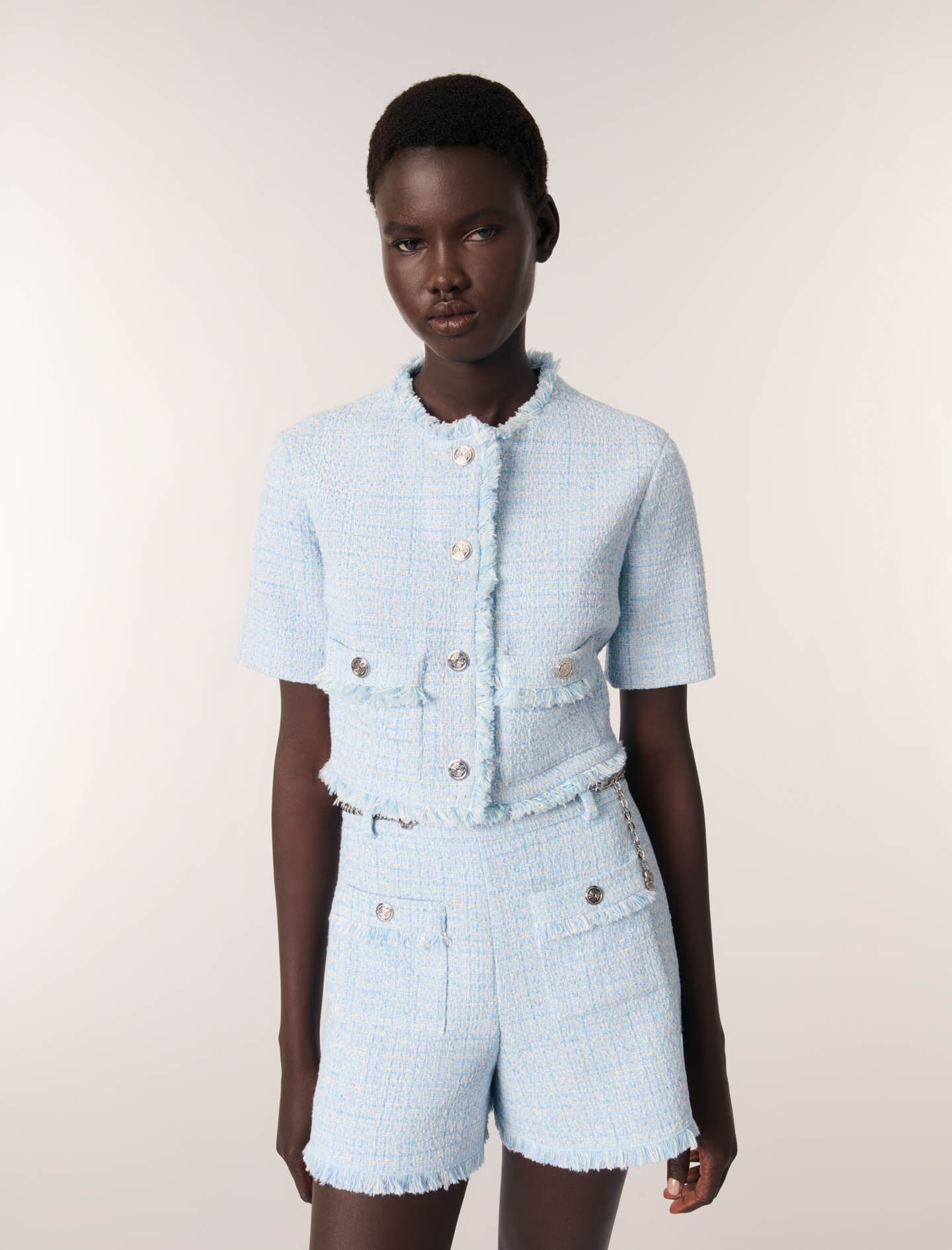 Tweed shorts with belt Blue for Women | Maje