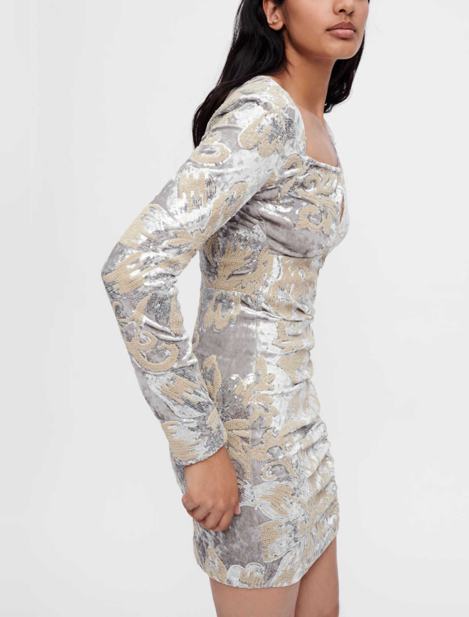 Sequin-embroidered velvet dress