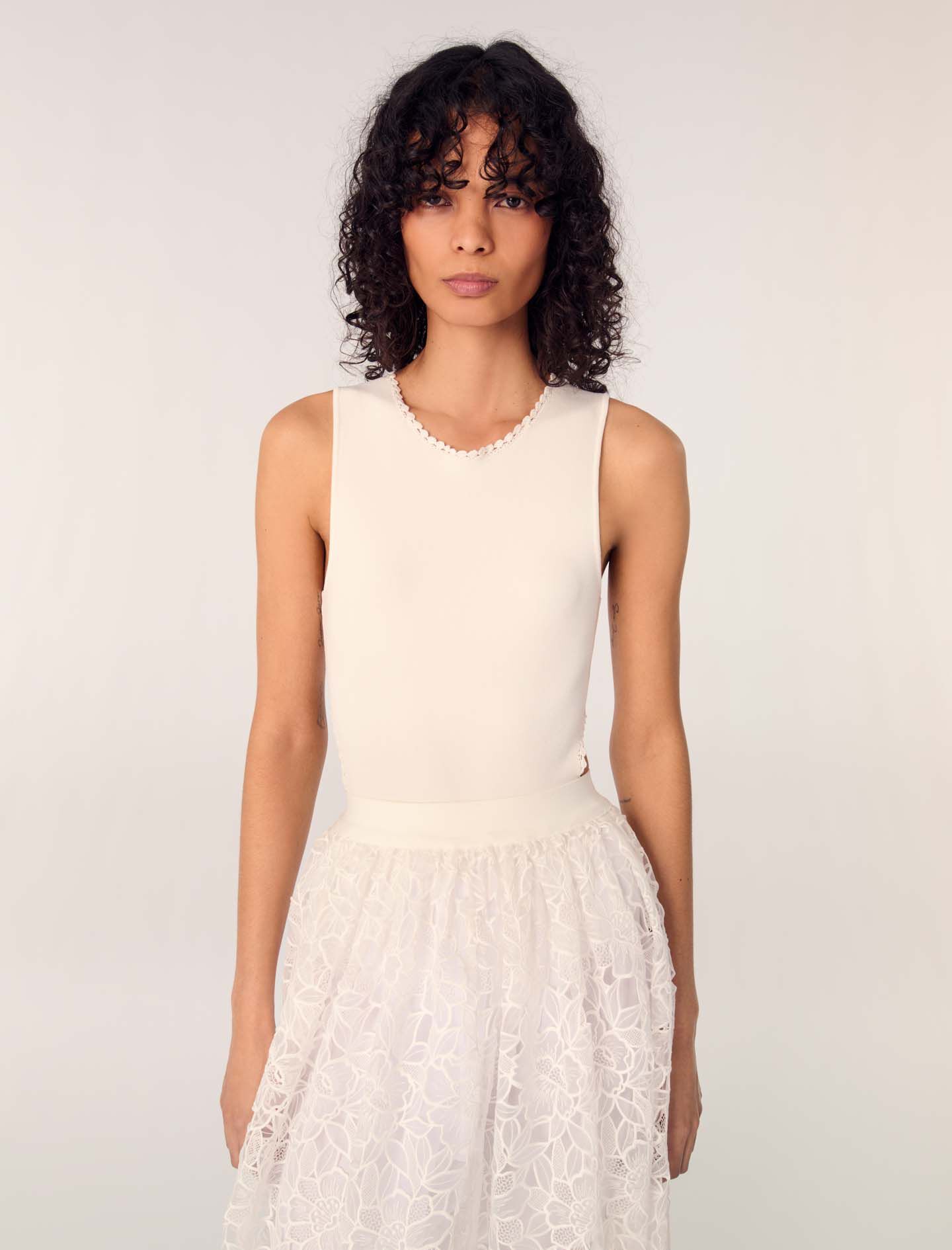 Backless jewellery neck bodysuit White for Women | Maje