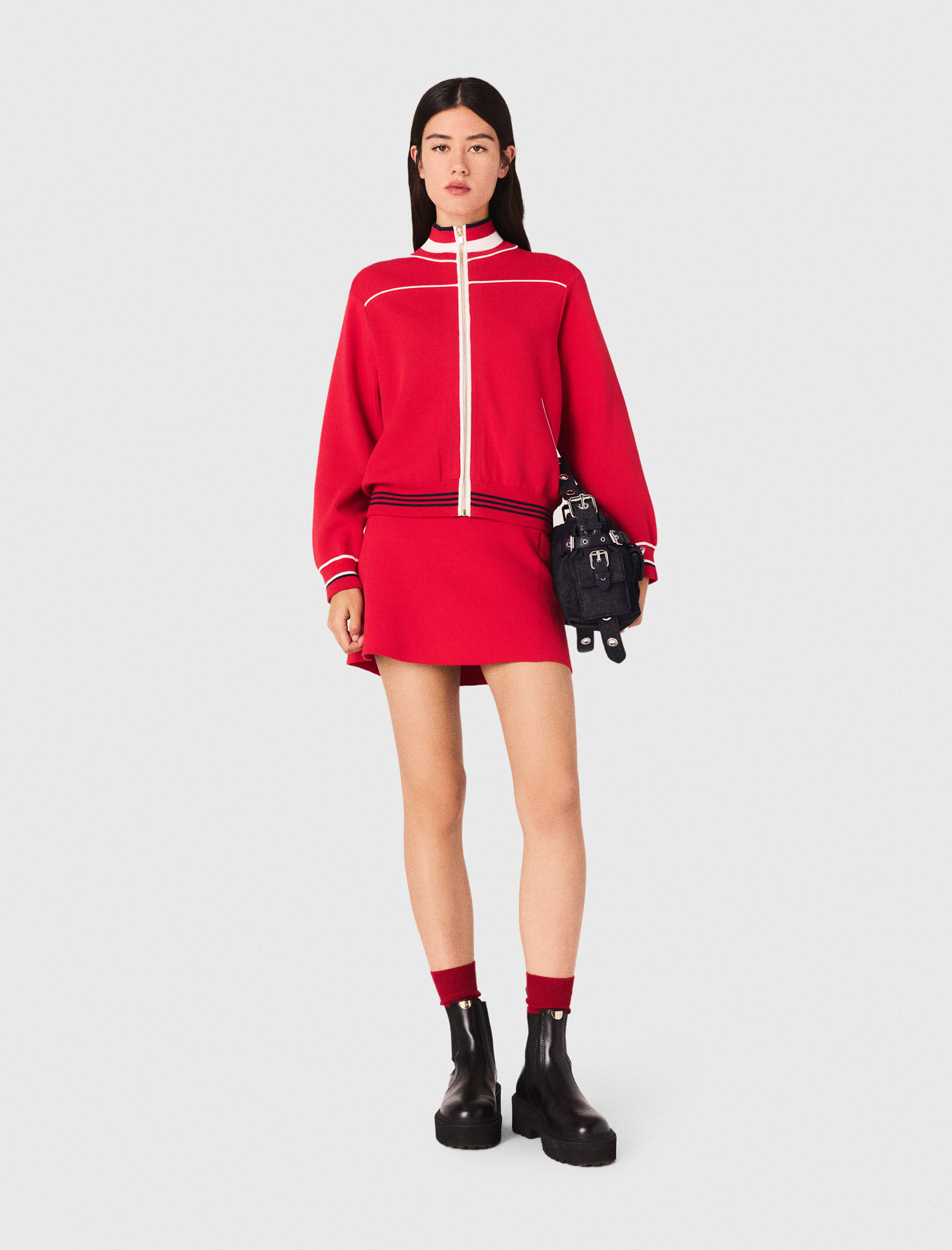 Zipped cardigan with elastic waist Red for Women | Maje