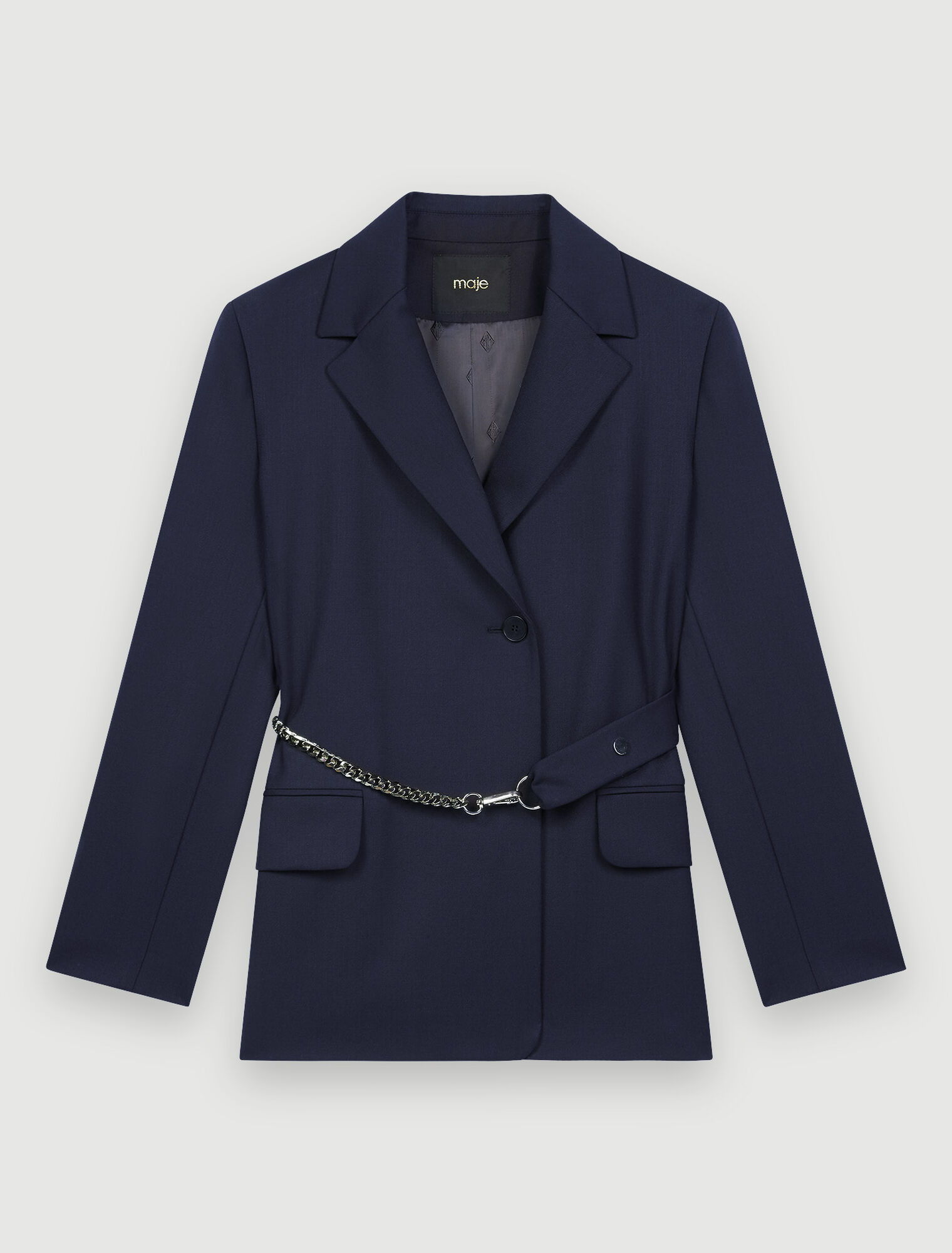 Tailored jacket with chain belt