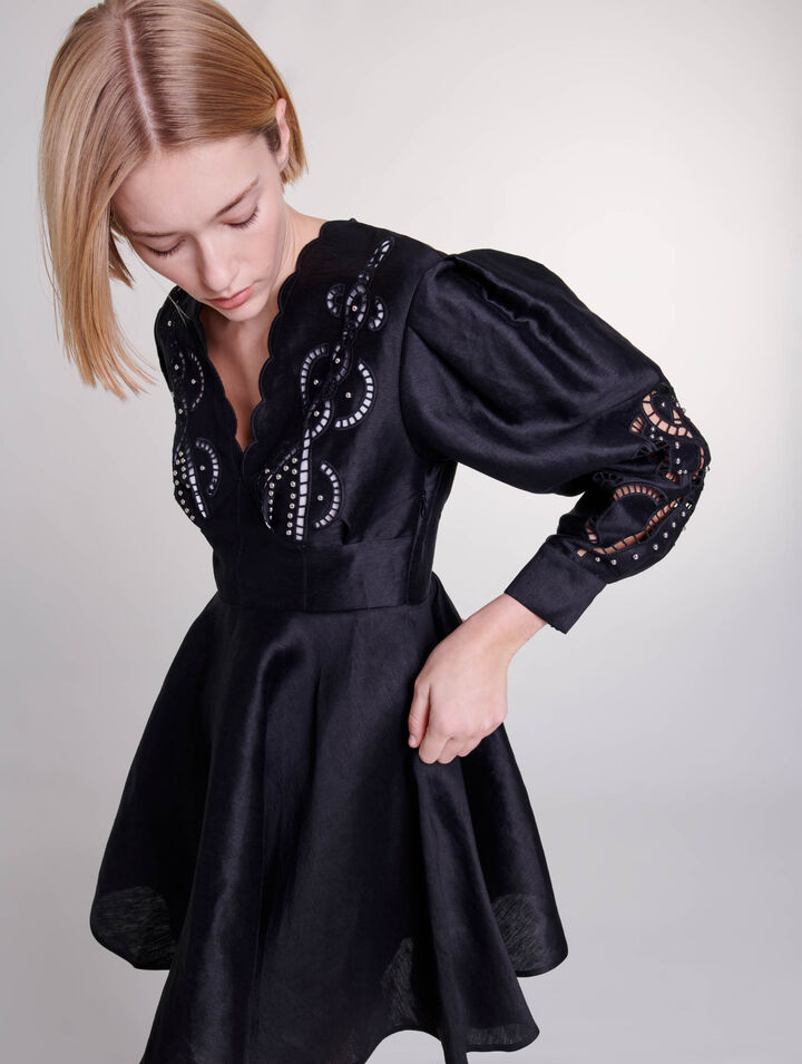 Short embroidered linen dress