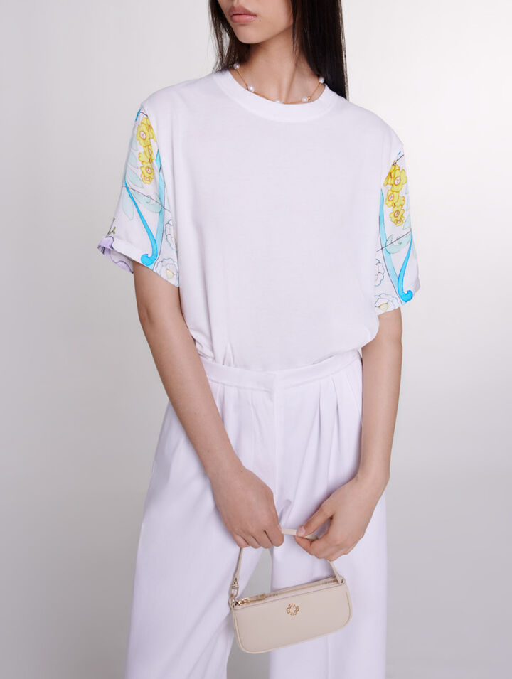 Dual-material print T-shirt
