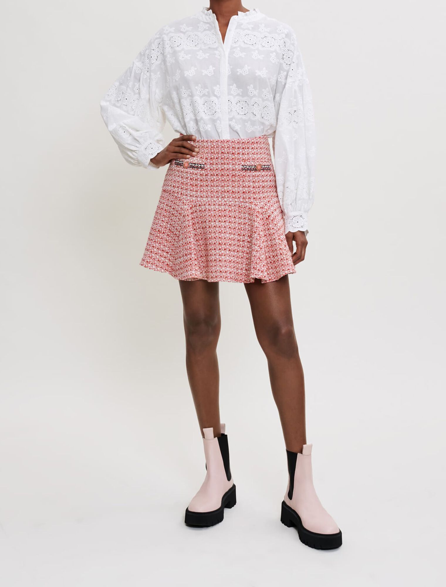 Ethnic braid tweed skirt