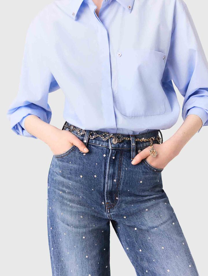Wide-leg denim jeans with studs