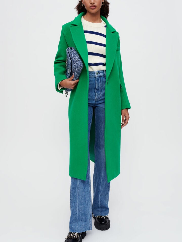 Long coat in green wool mix