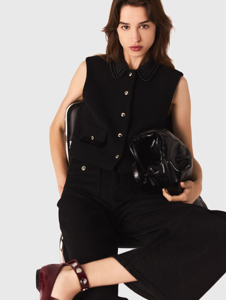 Tweed top with velvet trim