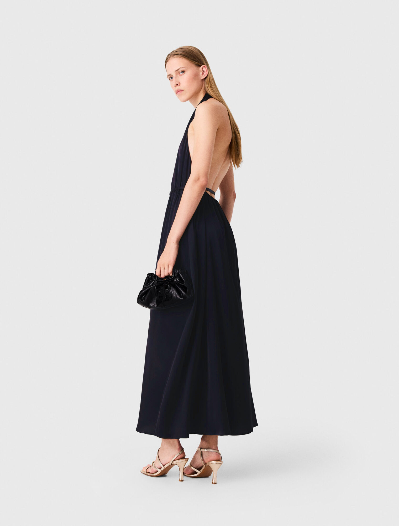Backless pleated maxi dress