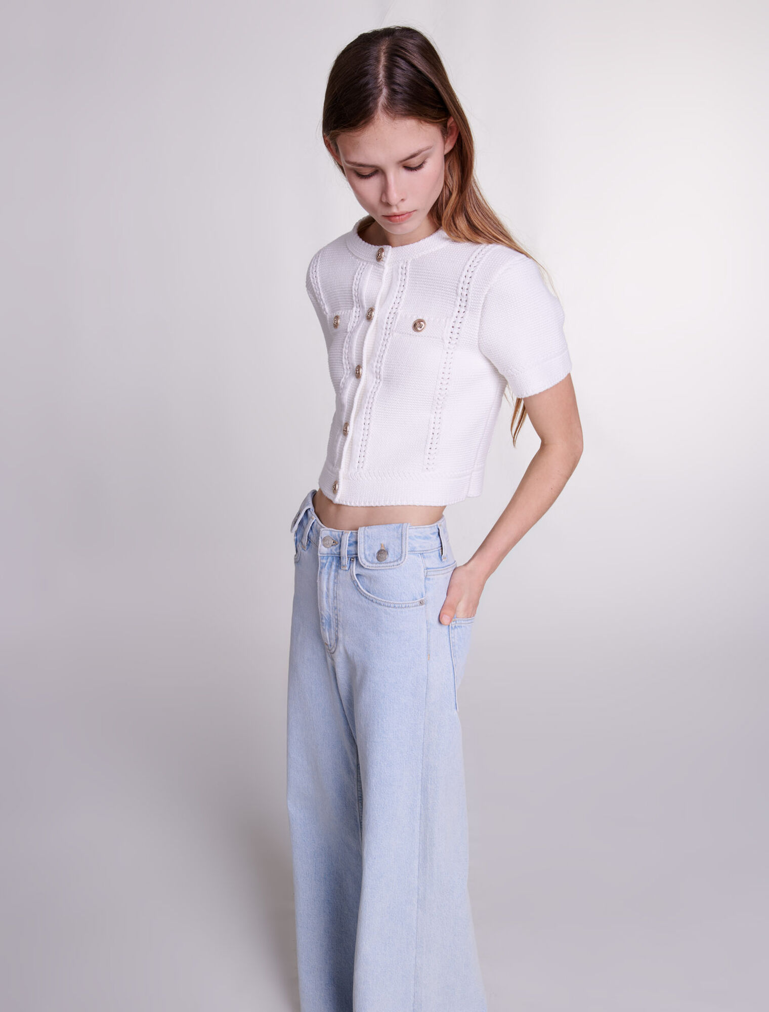 Short-sleeved knit cardigan