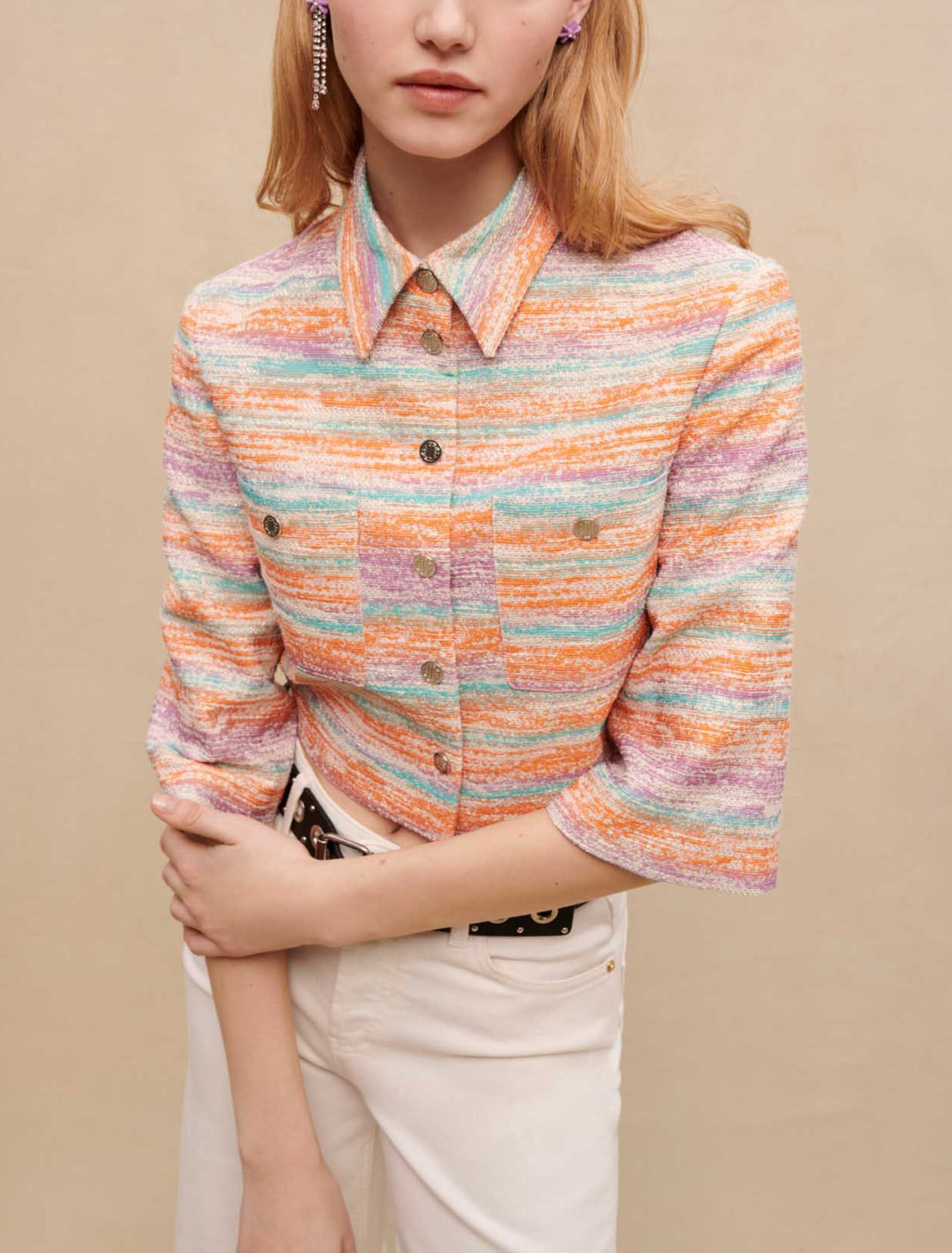 Short jacket in shiny tweed