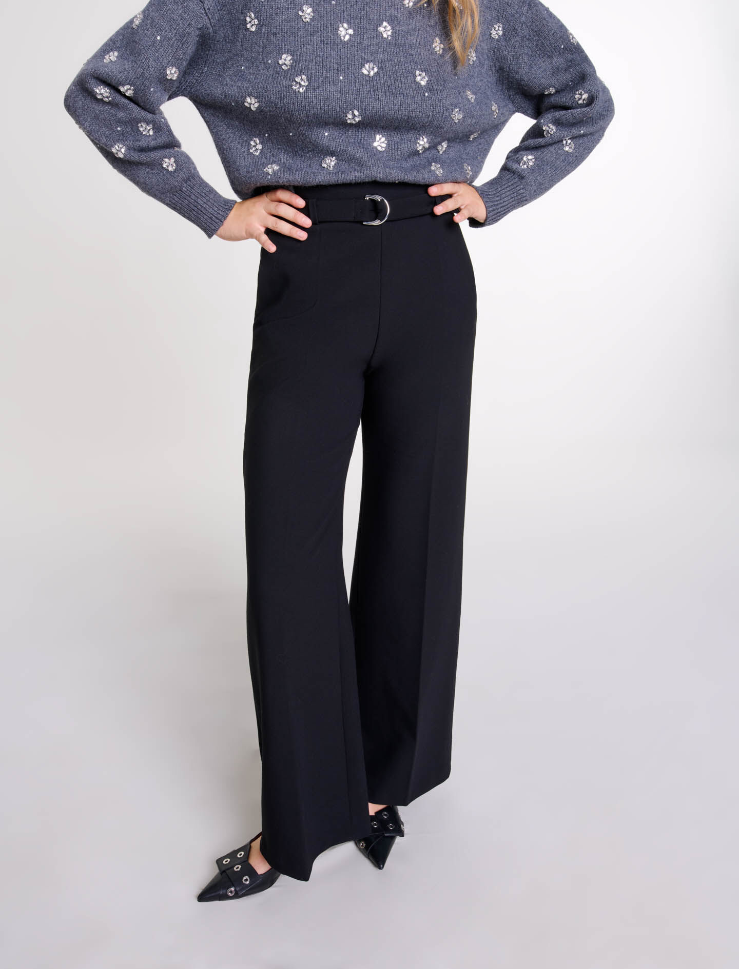 Wide belted trousers - High waist trousers | Maje
