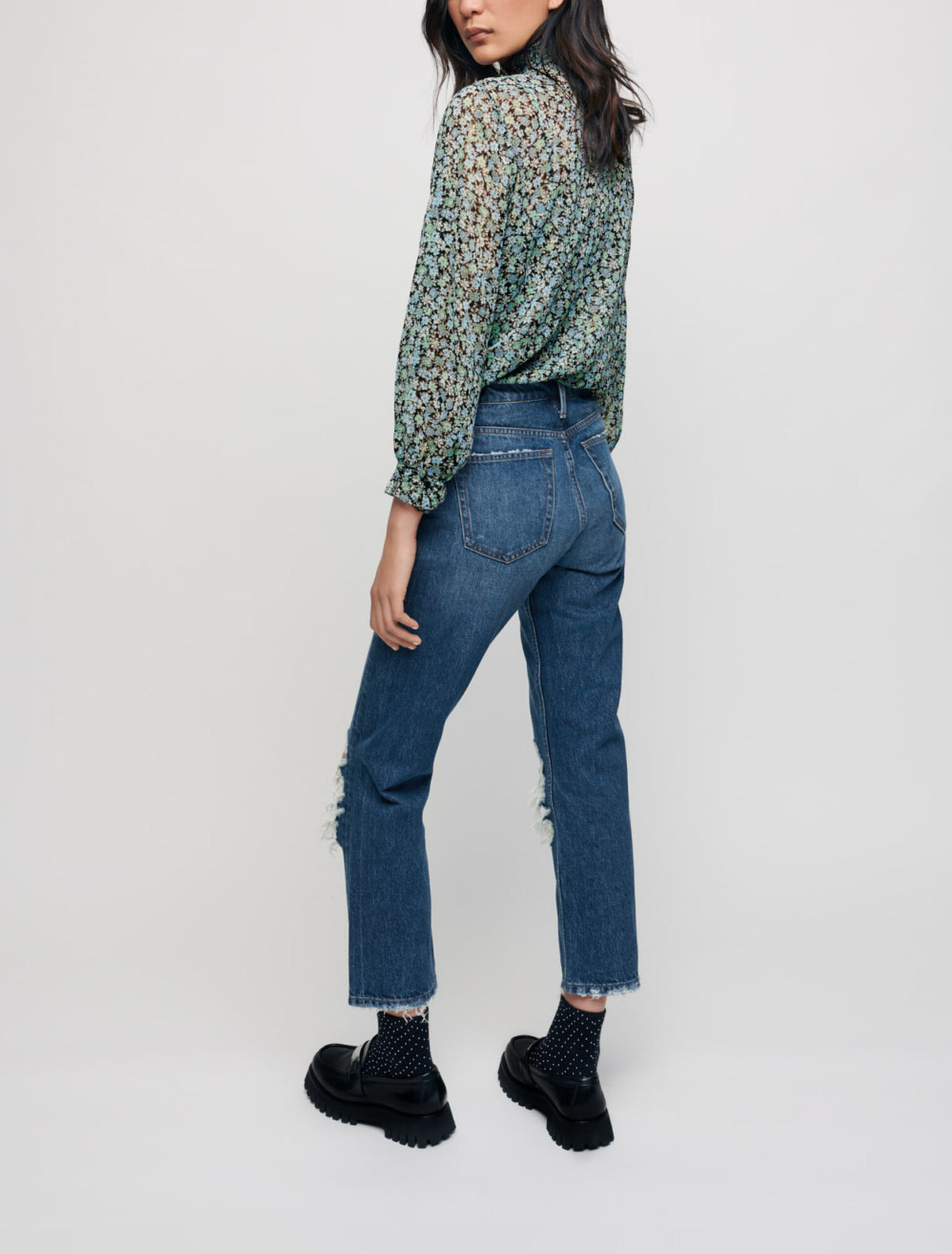 Ripped high-waisted jeans