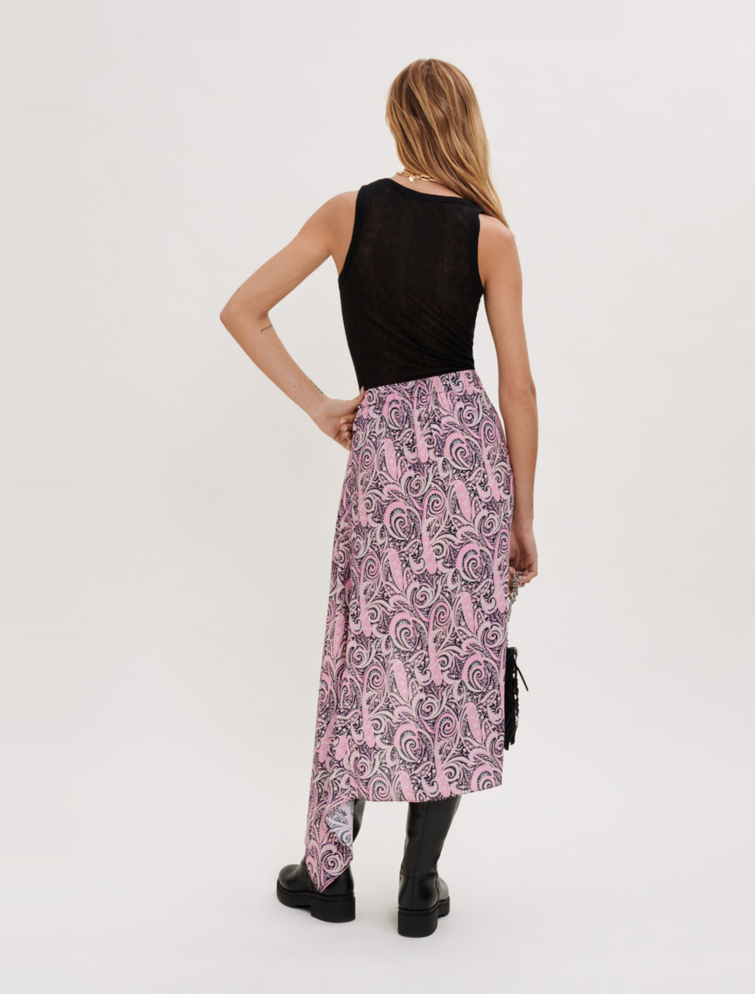 Printed viscose asymmetric skirt