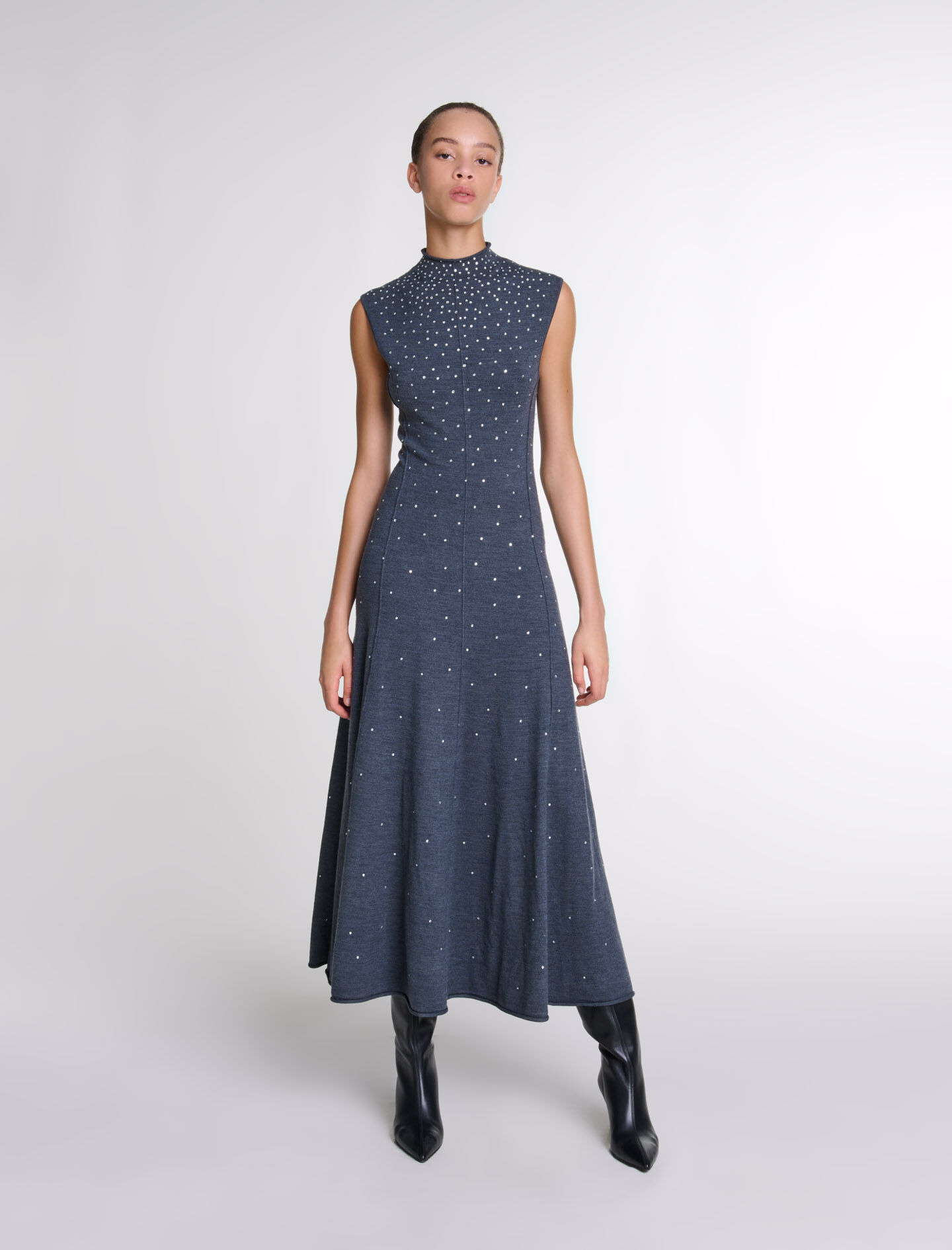 Knit maxi dress with rhinestones Maxi dresses Maje