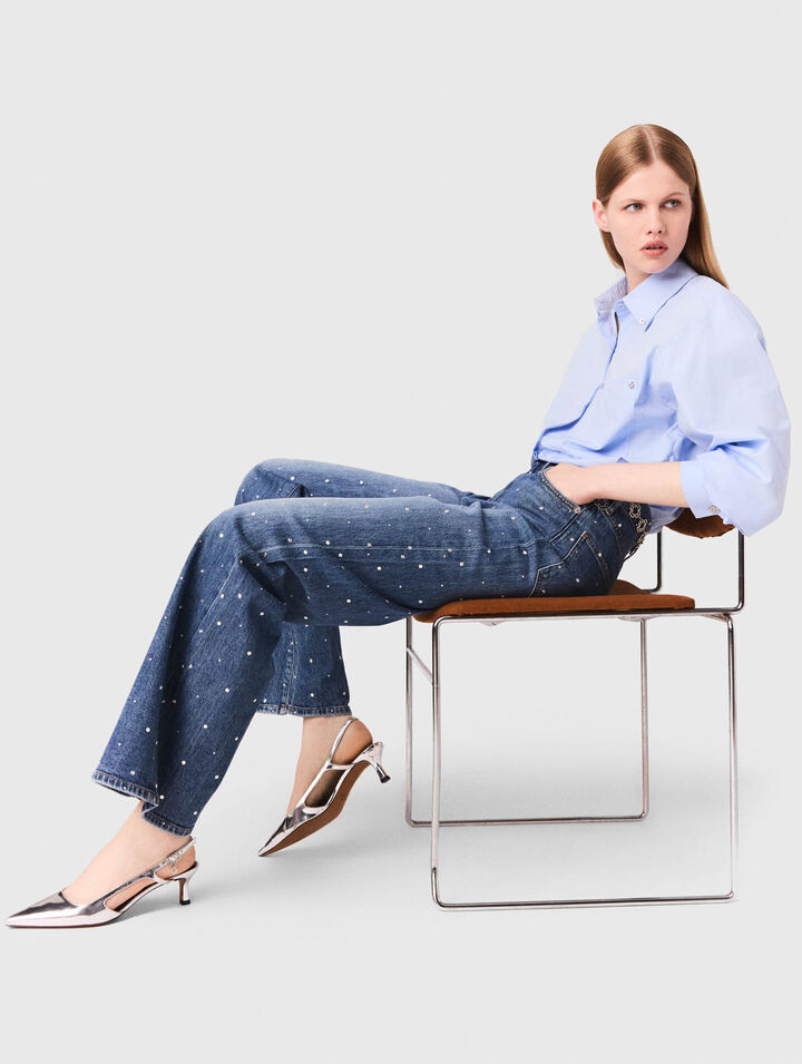 Wide-leg denim jeans with studs