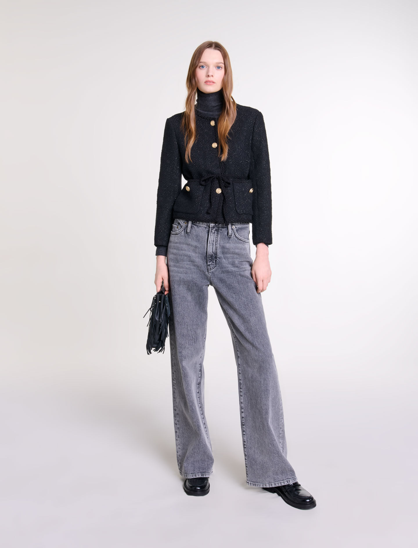 Straight-cut shiny tweed jacket - Blazers | Maje