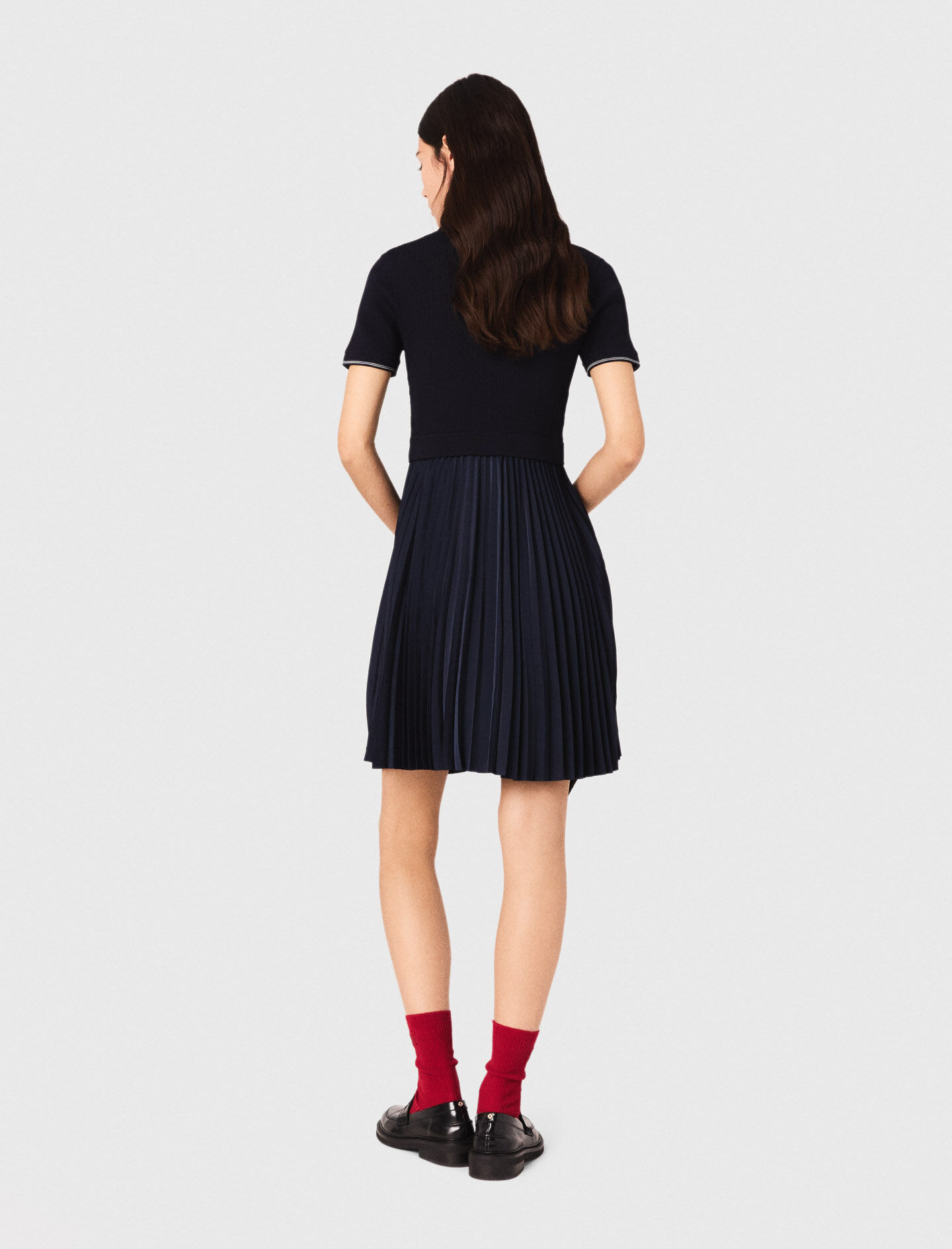 Short pleated polo collar dress Blue for Women | Maje