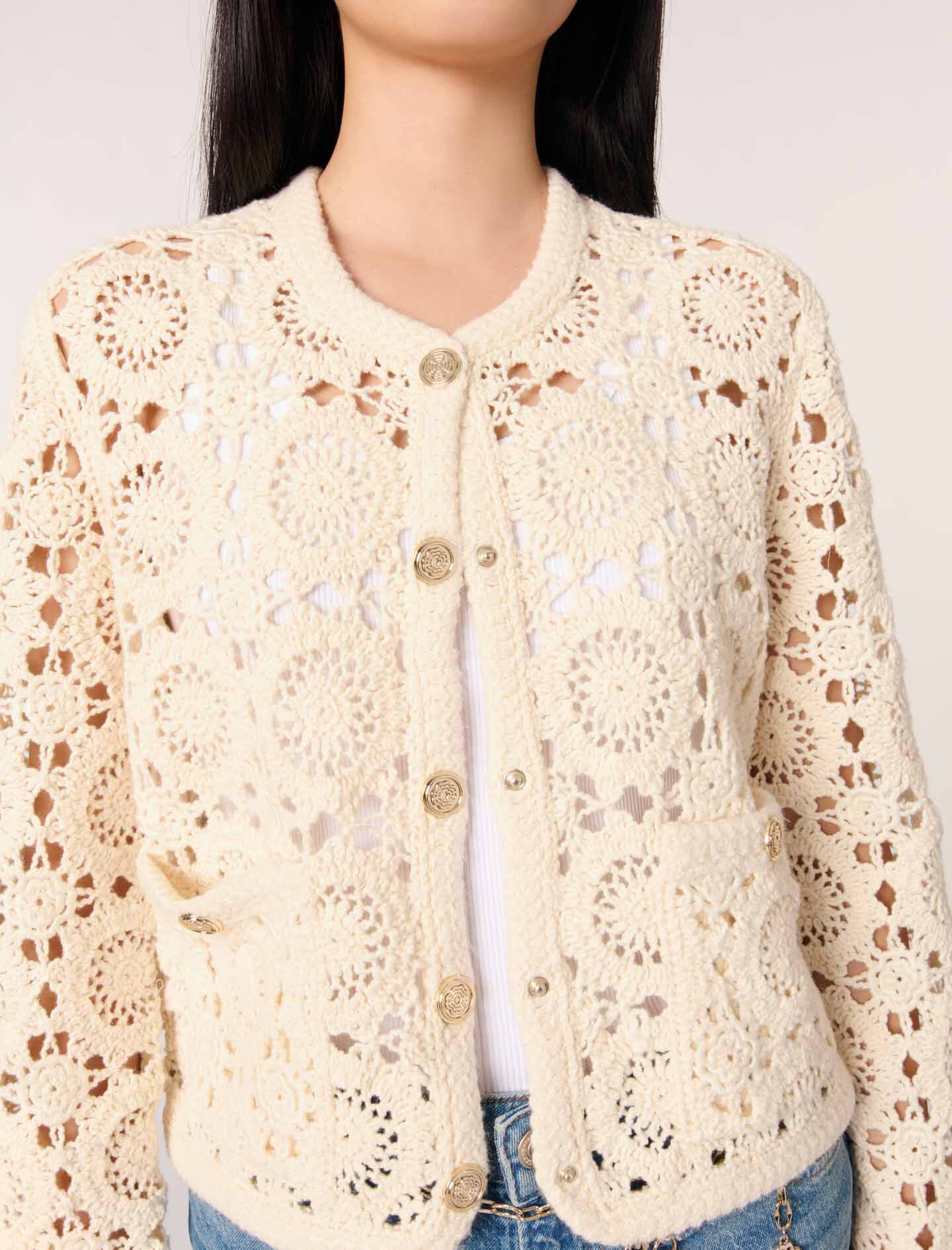 Crocheted cropped cardigan - Cardigans | Maje
