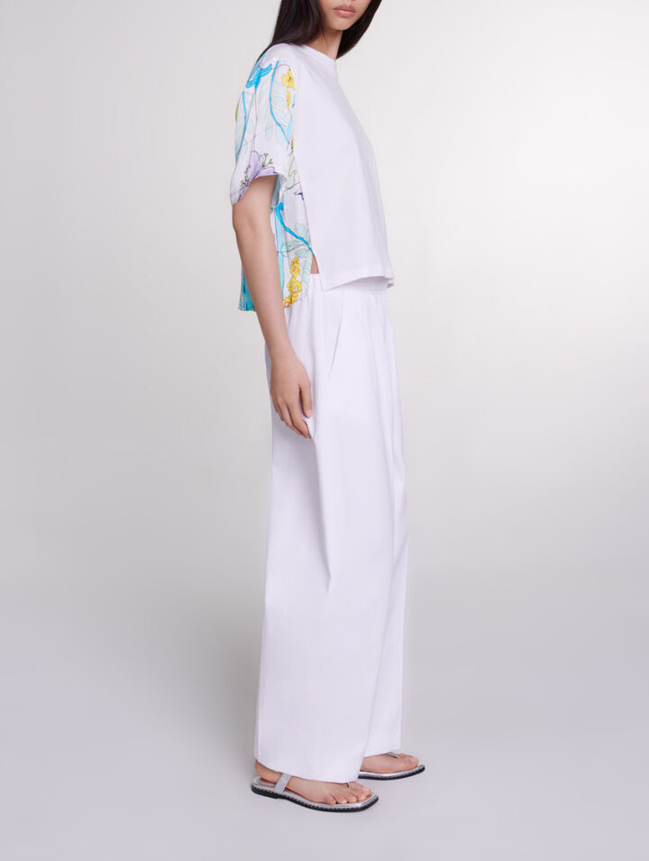 Dual-material print T-shirt