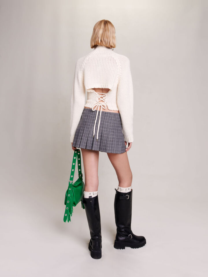 Cropped knit lace-up back jumper