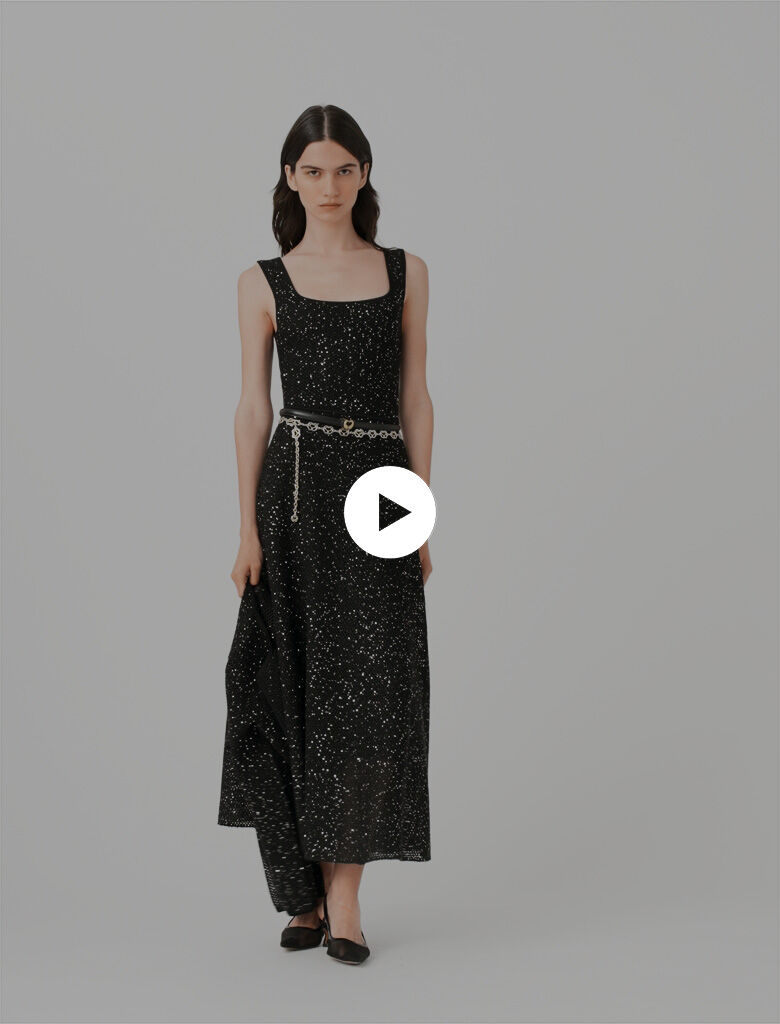 Rhinestone knit maxi dress Pale Yellow for Women | Maje