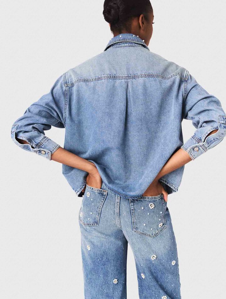 Denim shirt with embroidered beads