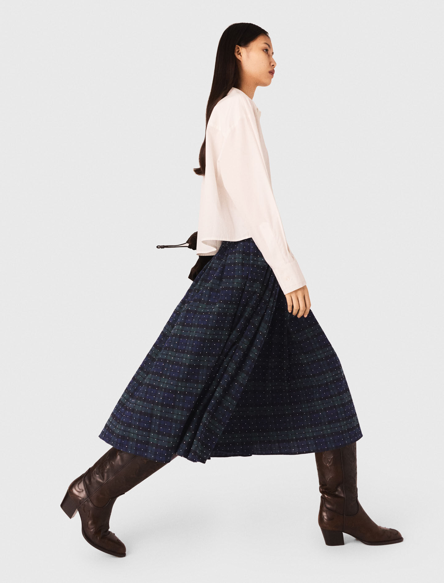 Check skirt with rhinestones Blue for Women | Maje