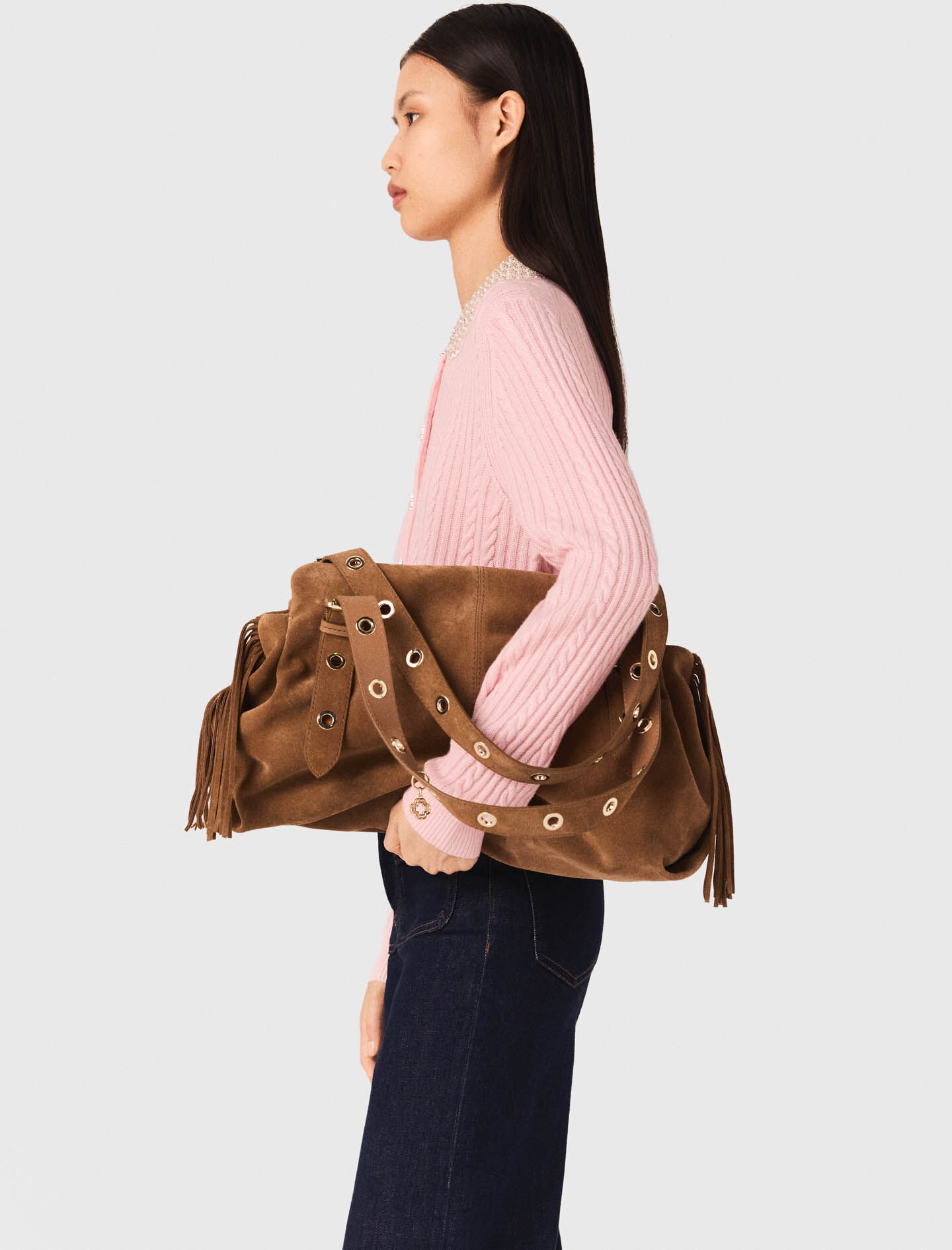 【MASMARULEZ】 Wing suede bag _ Choco Brown Dark BROWN Suede Bag. Genuine Leather Chocolate Crossbody