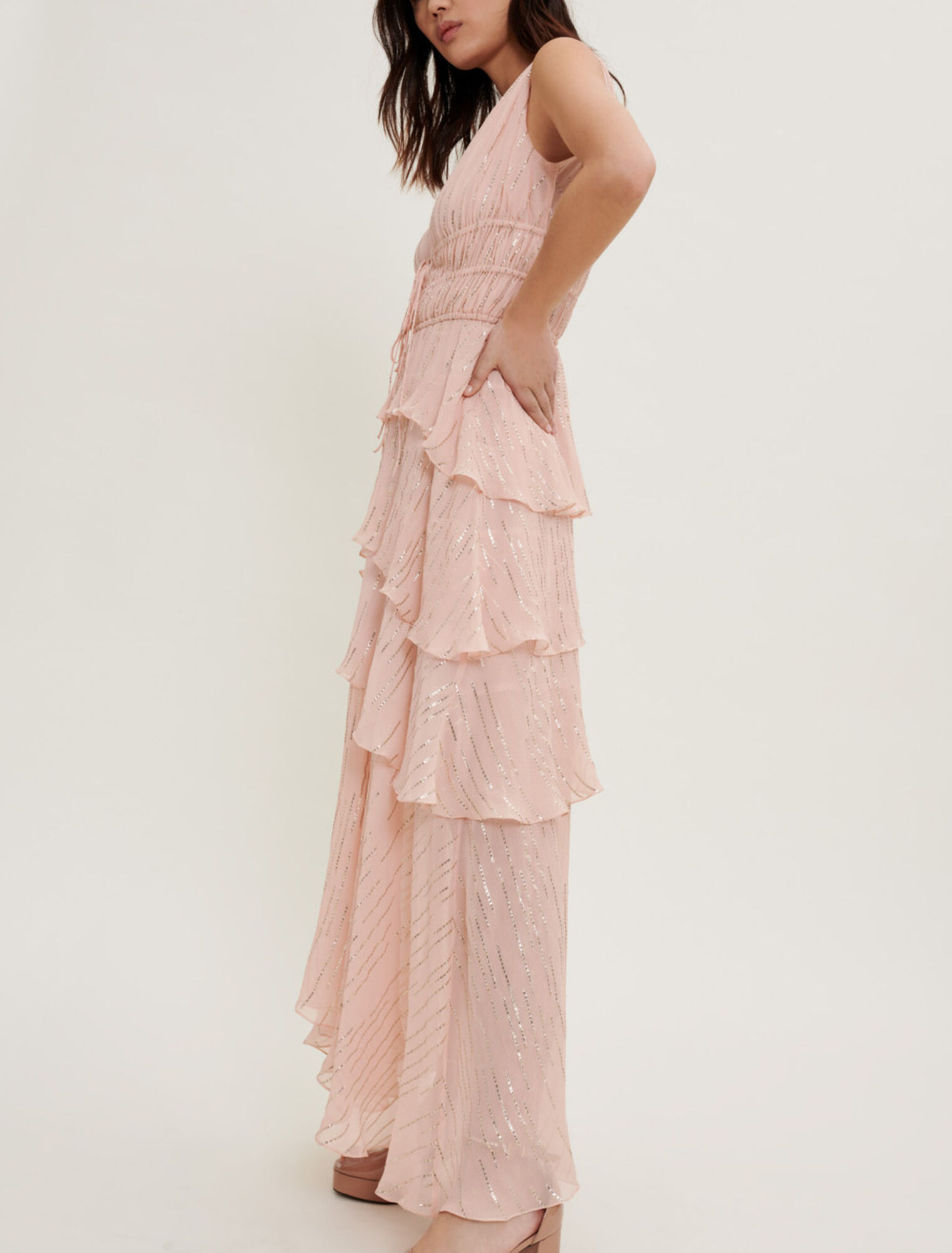 Silk and lamé ruffle dress