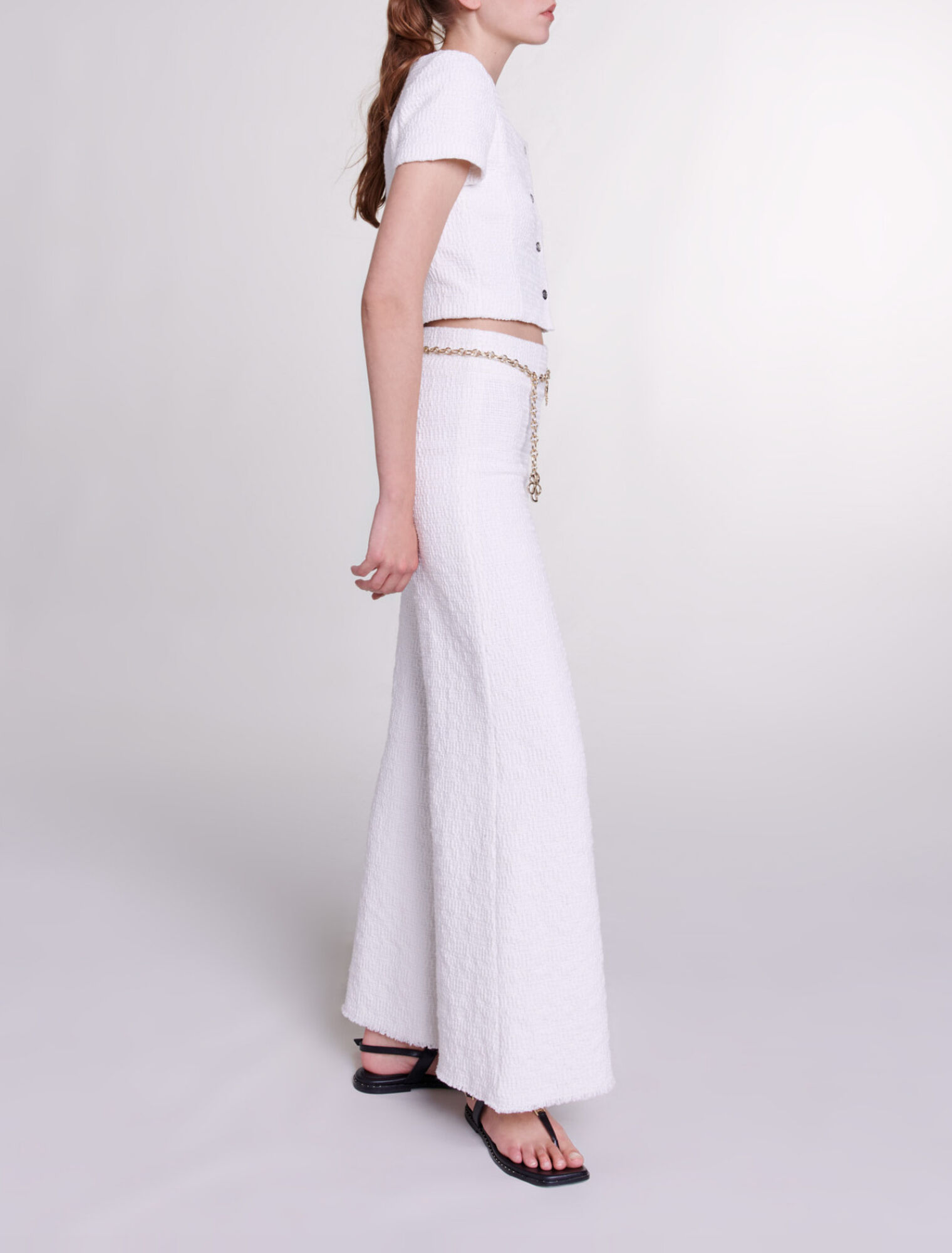 Wide-leg tweed trousers