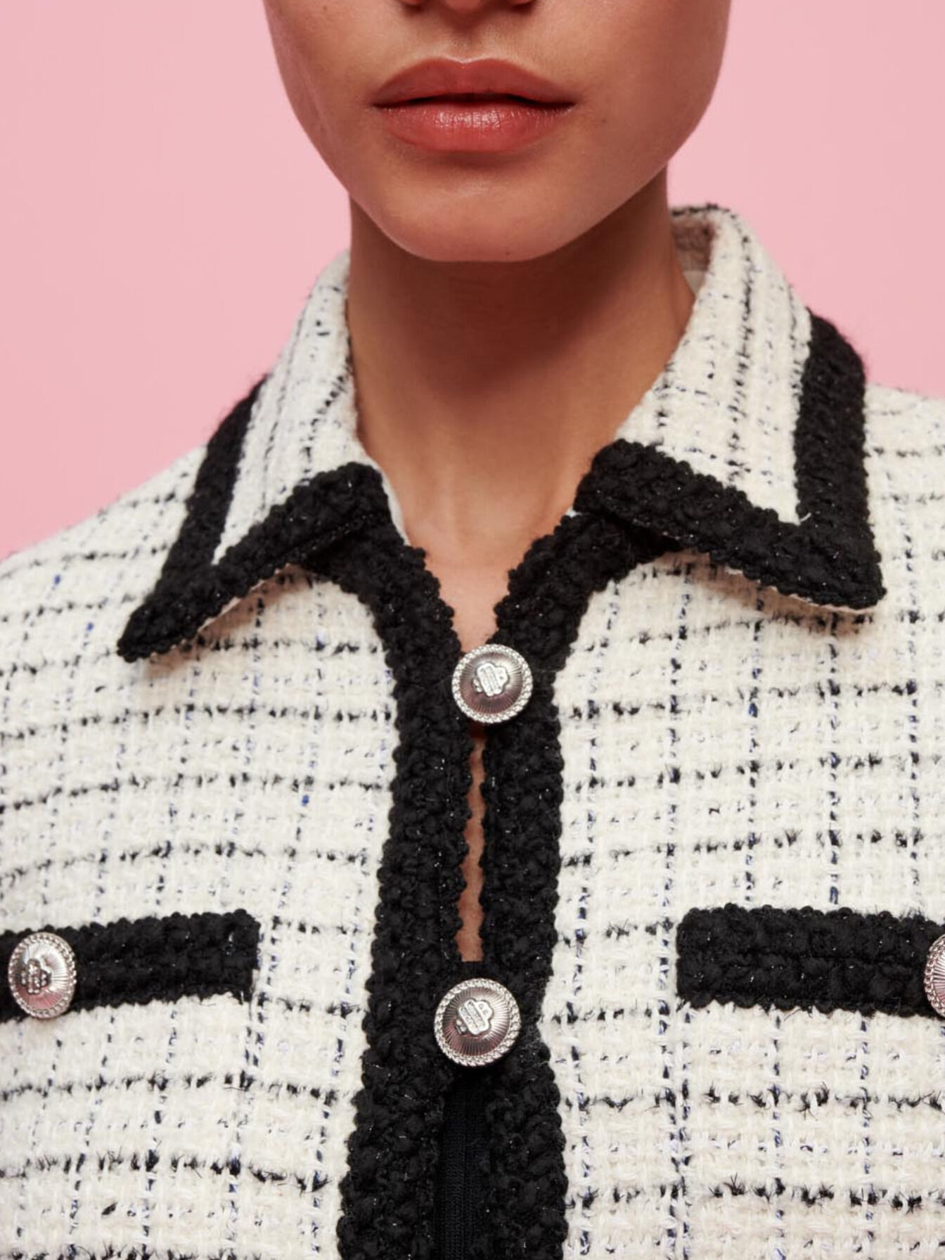 Marl tweed jacket with checked motifs Ecru for Women | Maje