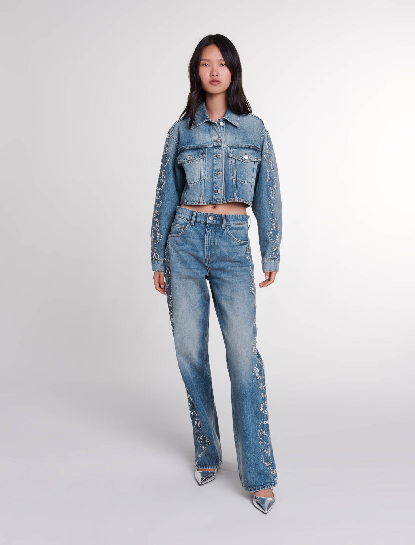 Embroidered denim jacket Blazers Jackets Maje