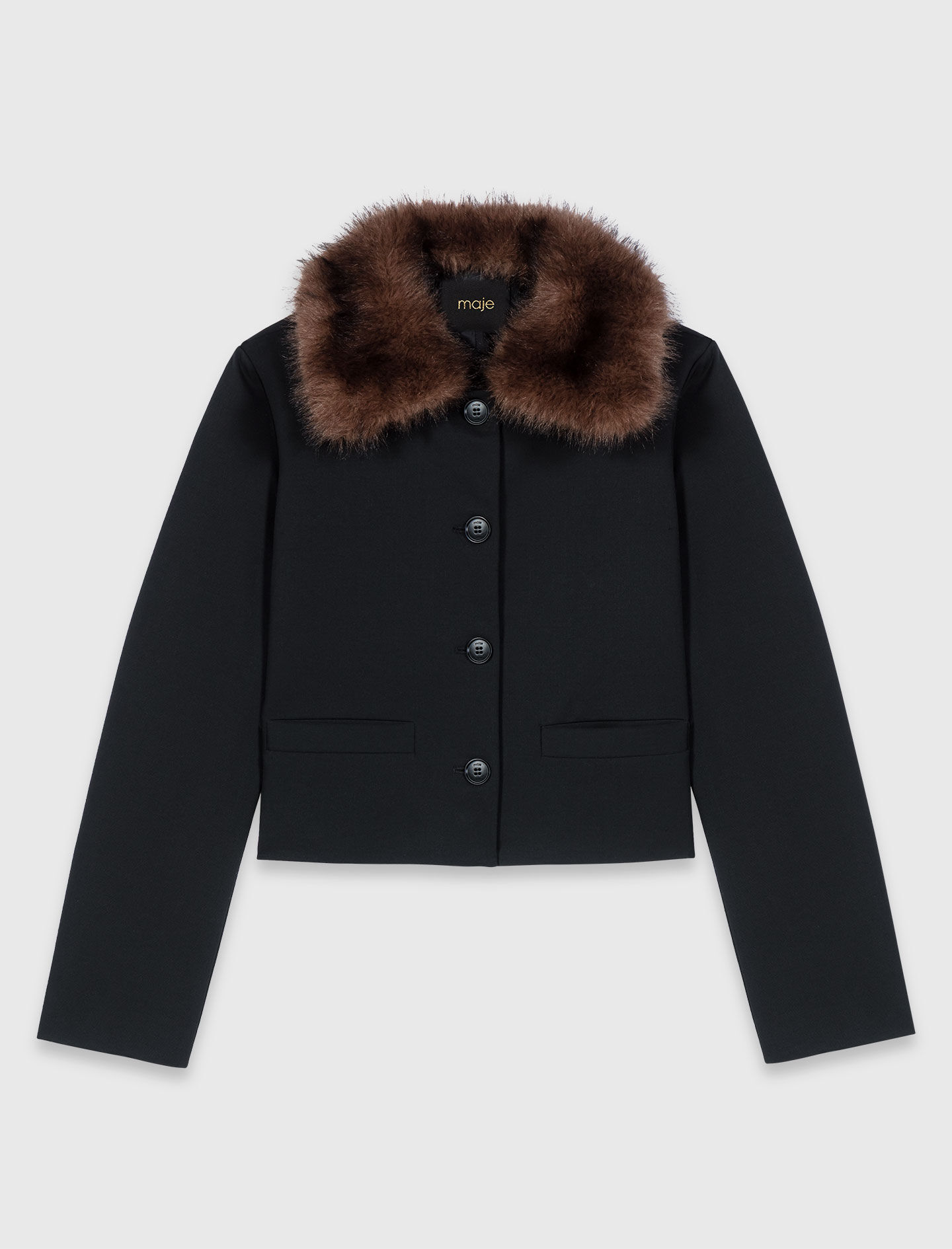 Short jacket with removable collar Black / Gray for Women | Maje