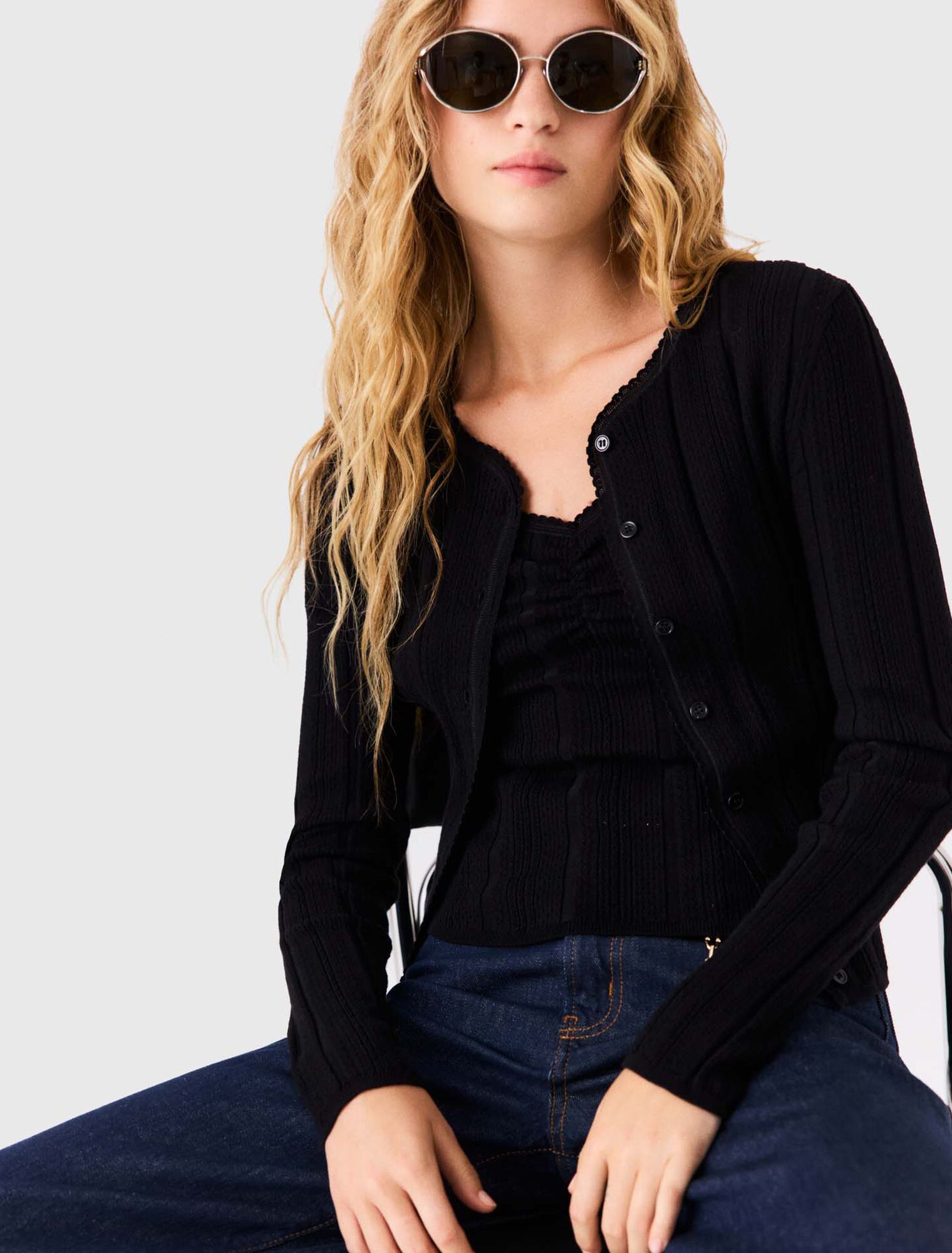Pointelle knit twinset