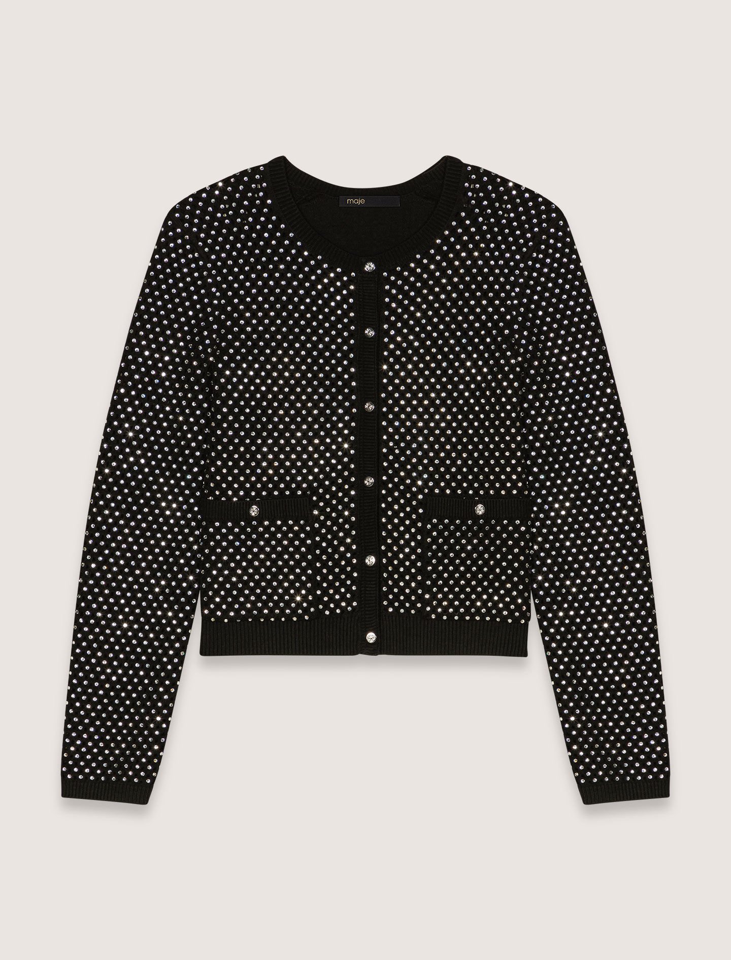タグ付き&herShrink Cardigan BLACKシュリンクカーディガン Rhinestone cardigan Black / Gray for Women | Maje