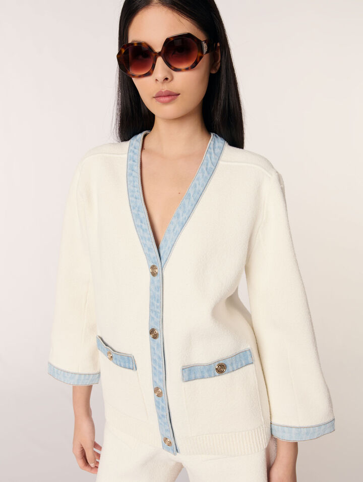 Long cardigan with denim details