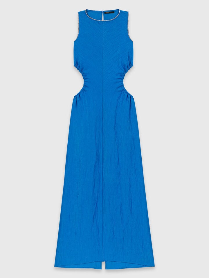 Backless linen-blend midi dress