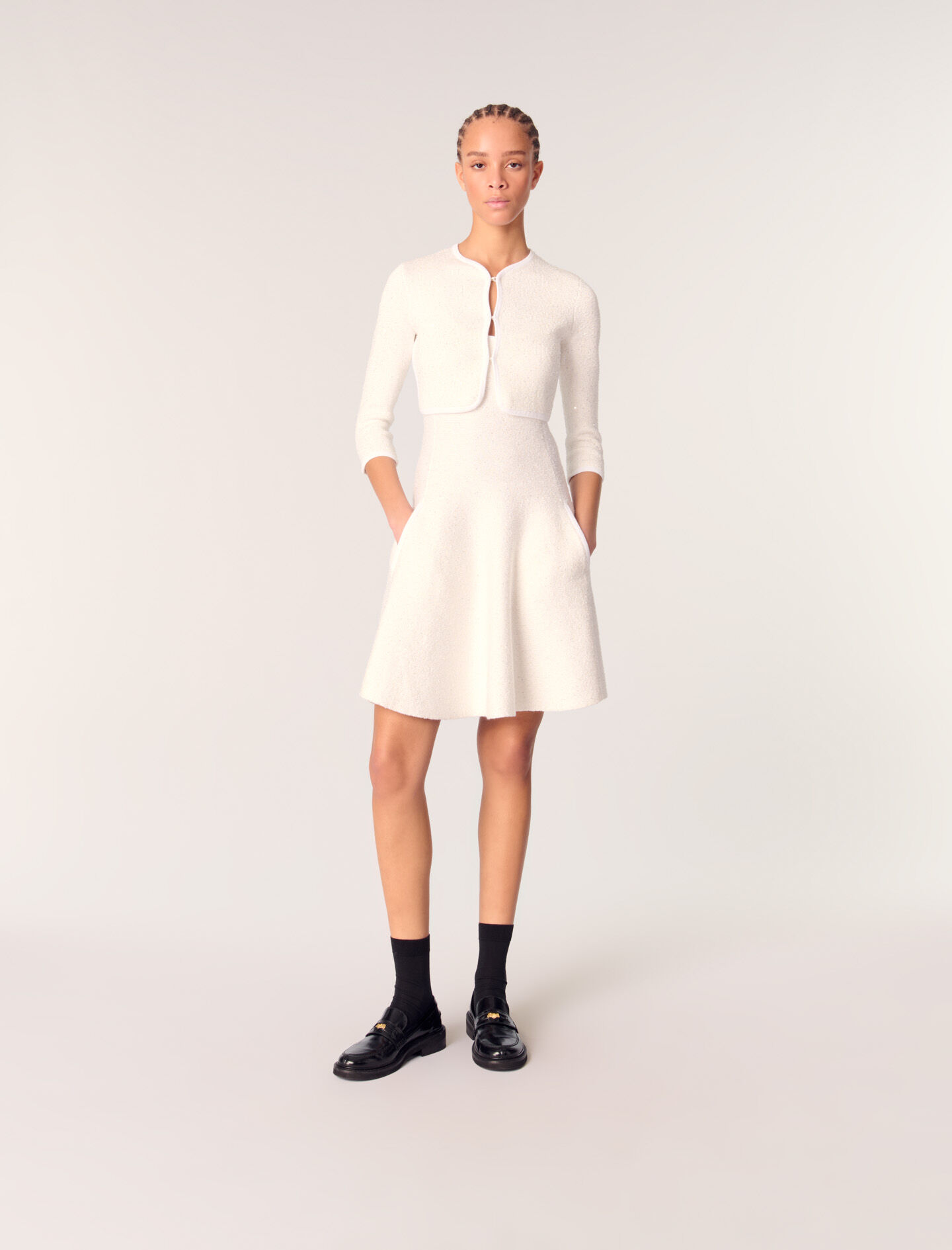 Cropped cardigan with rhinestones White for Women | Maje