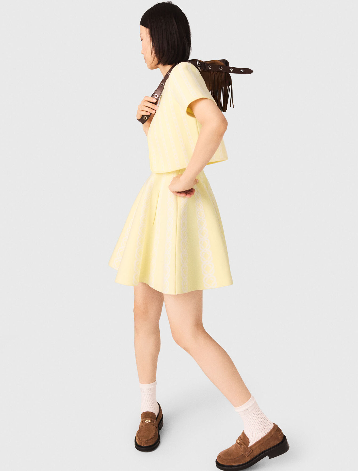 Cropped fancy knit cardigan