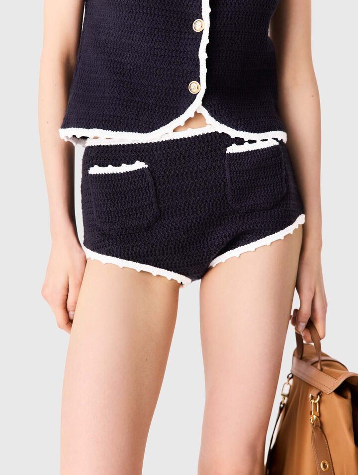 Warp knit briefs with crochet