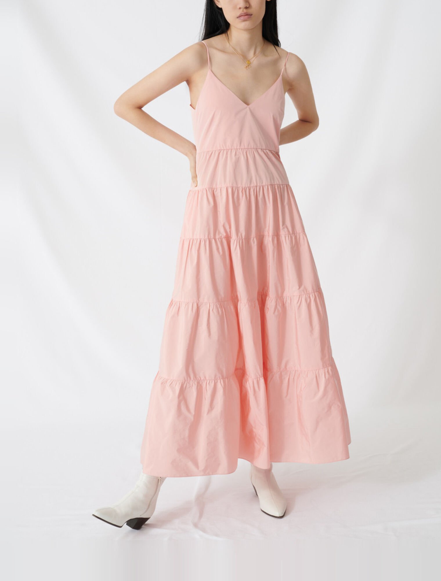 Taffeta maxi dress with thin straps