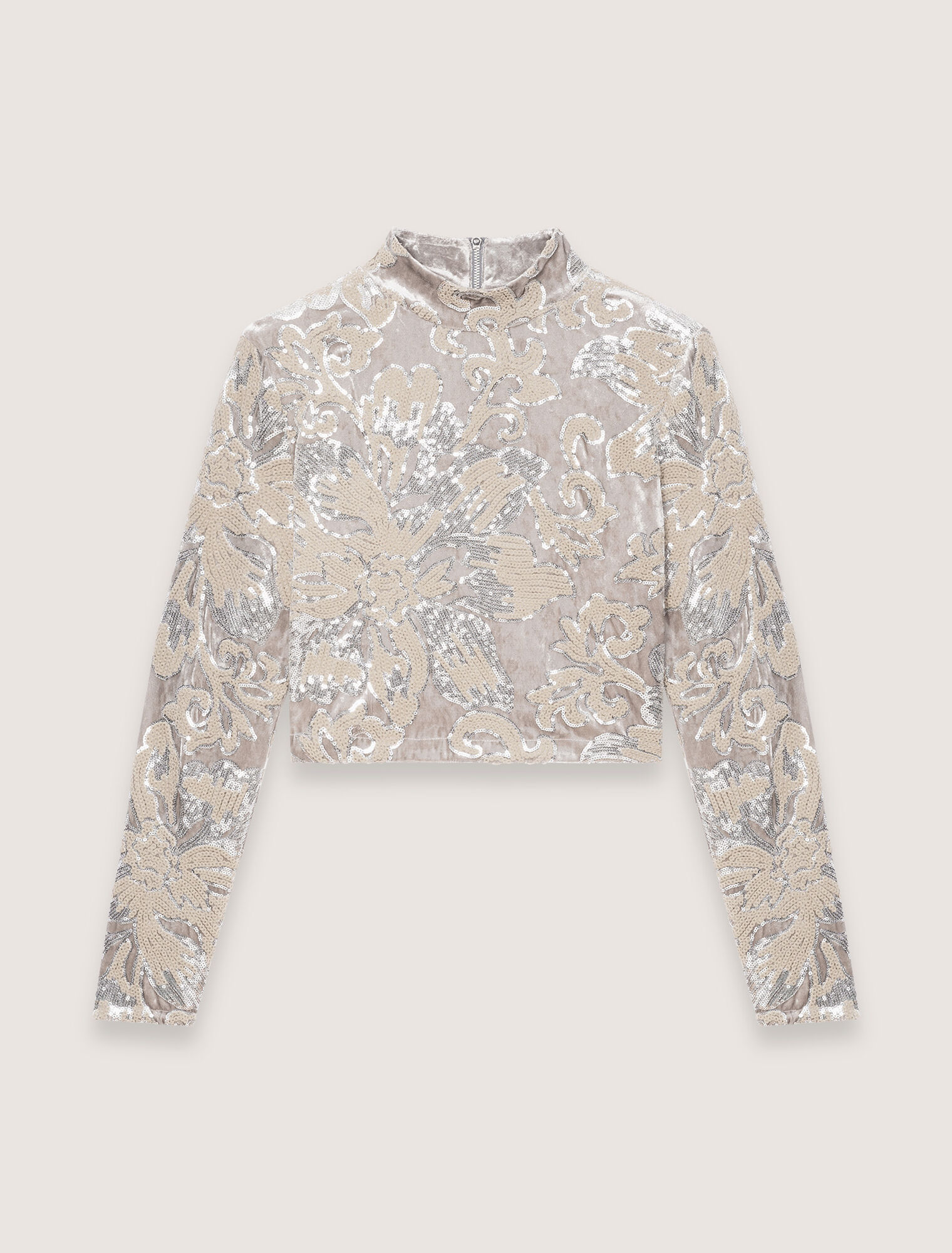 Sequin-embroidered velvet crop top