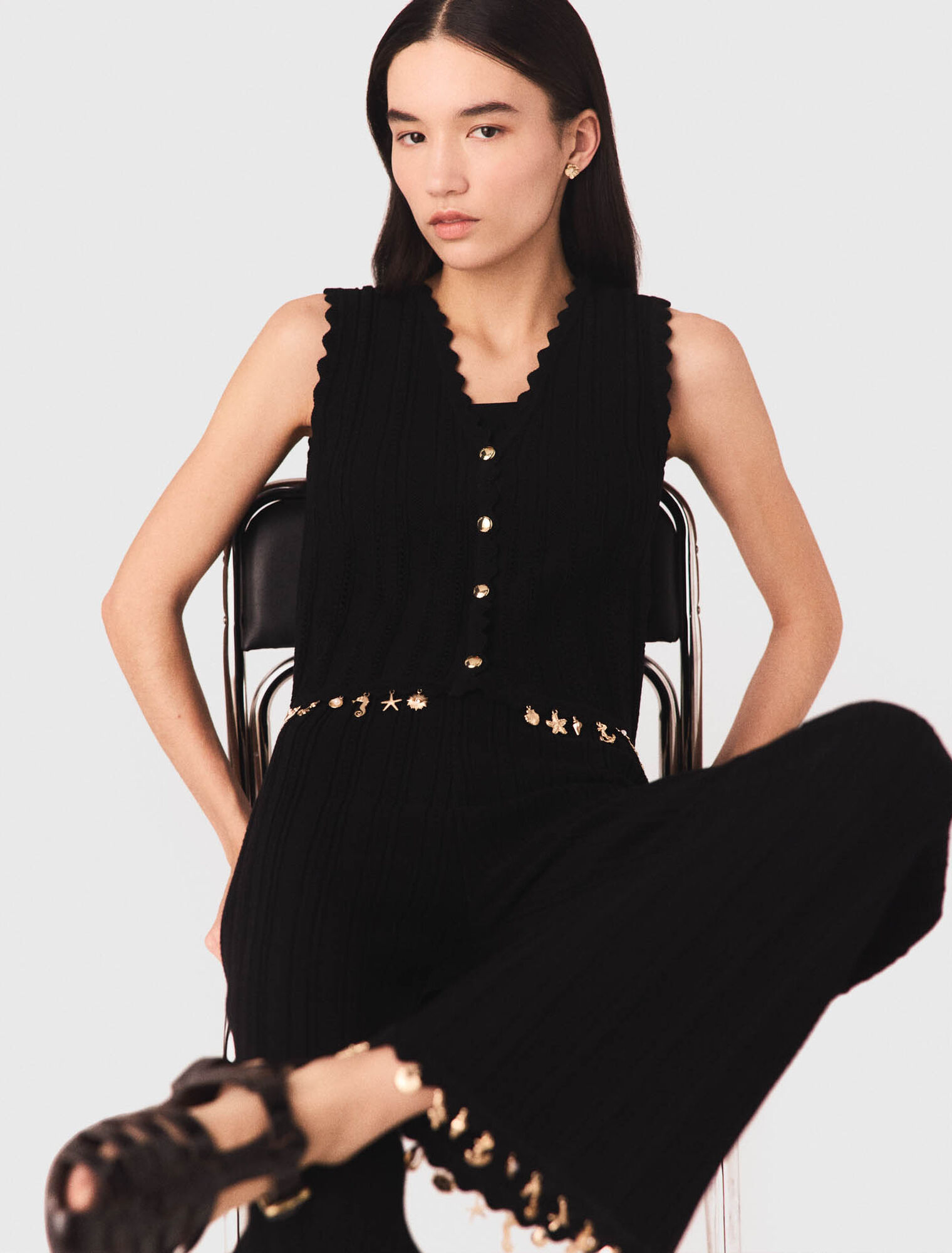 Gold-embellished knit cardigan