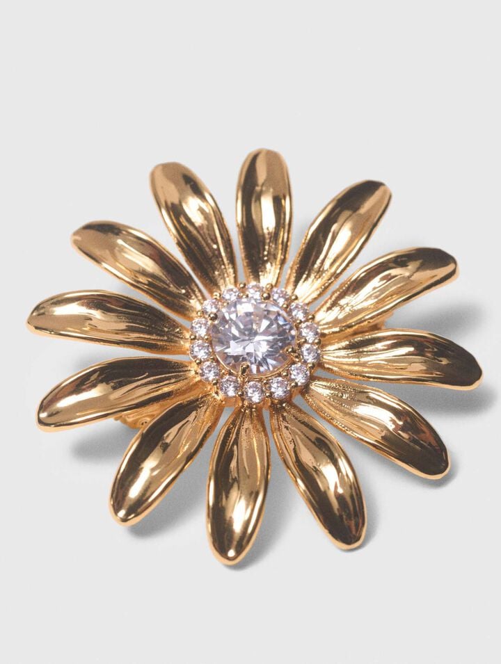 Gold rhinestone flower brooch